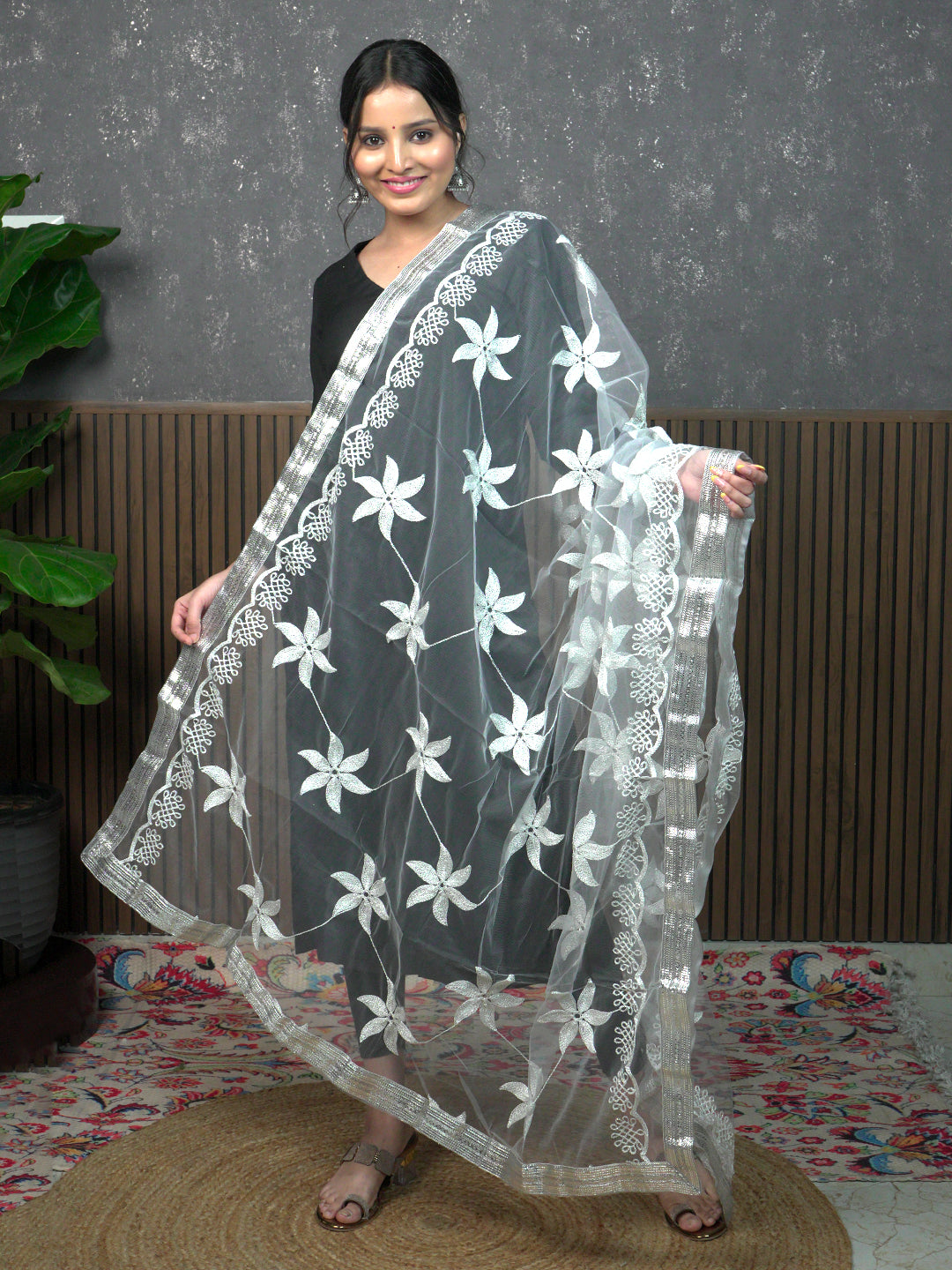 Jaal Embroidery Net Dupatta