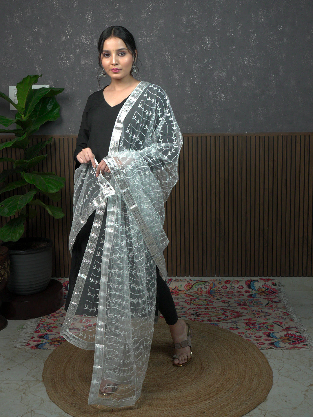 Jaal Embroidery Net Dupatta