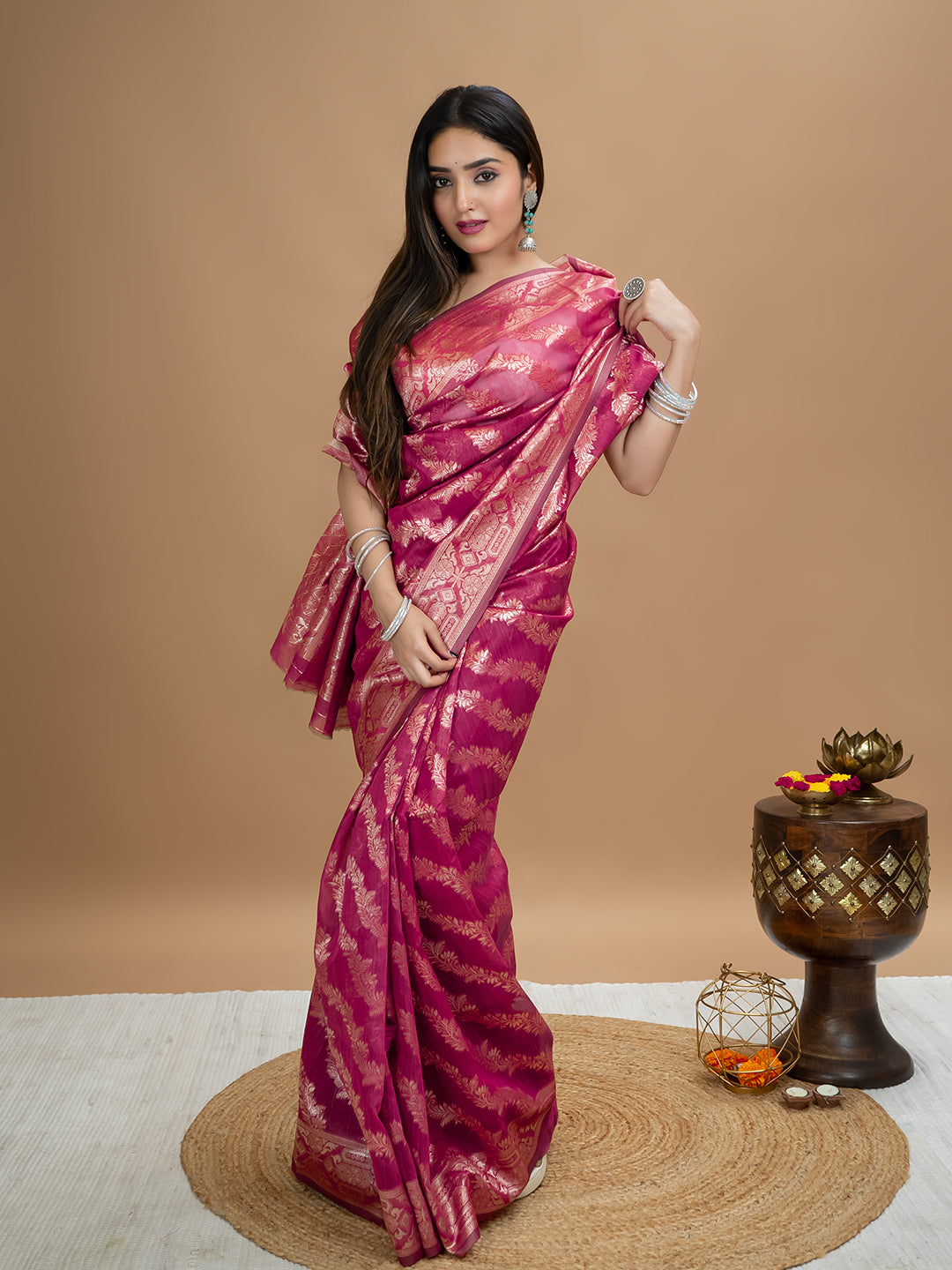 Floral Cotton Linen Saree