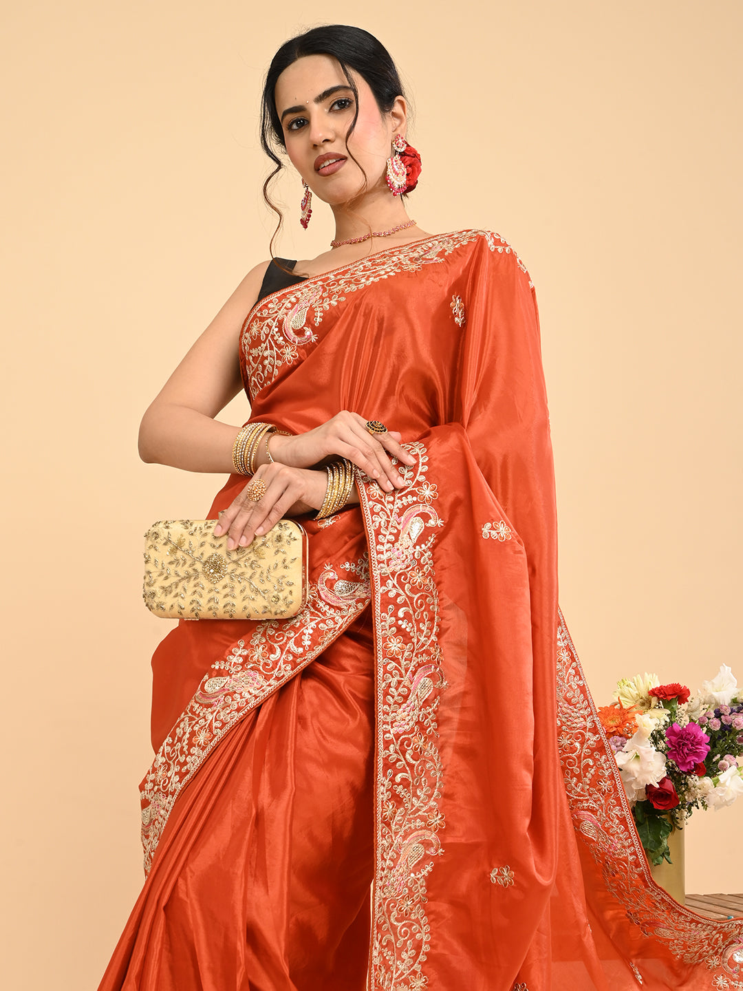 Embroidered Zardozi Crepe Silk Saree