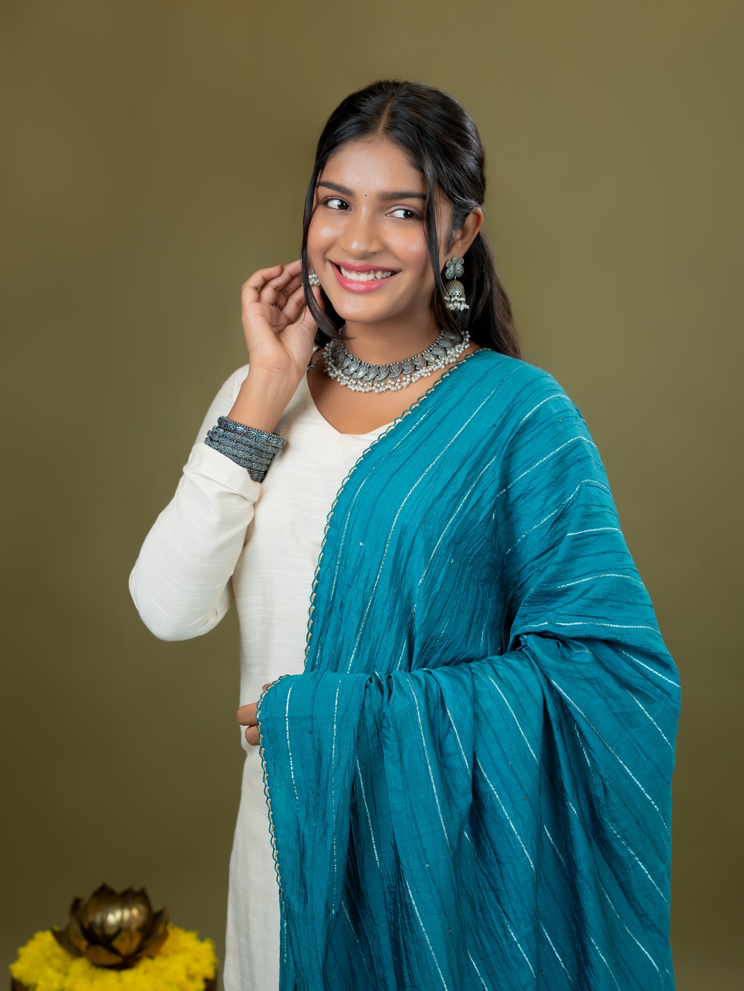 Teal Stripe Dupatta