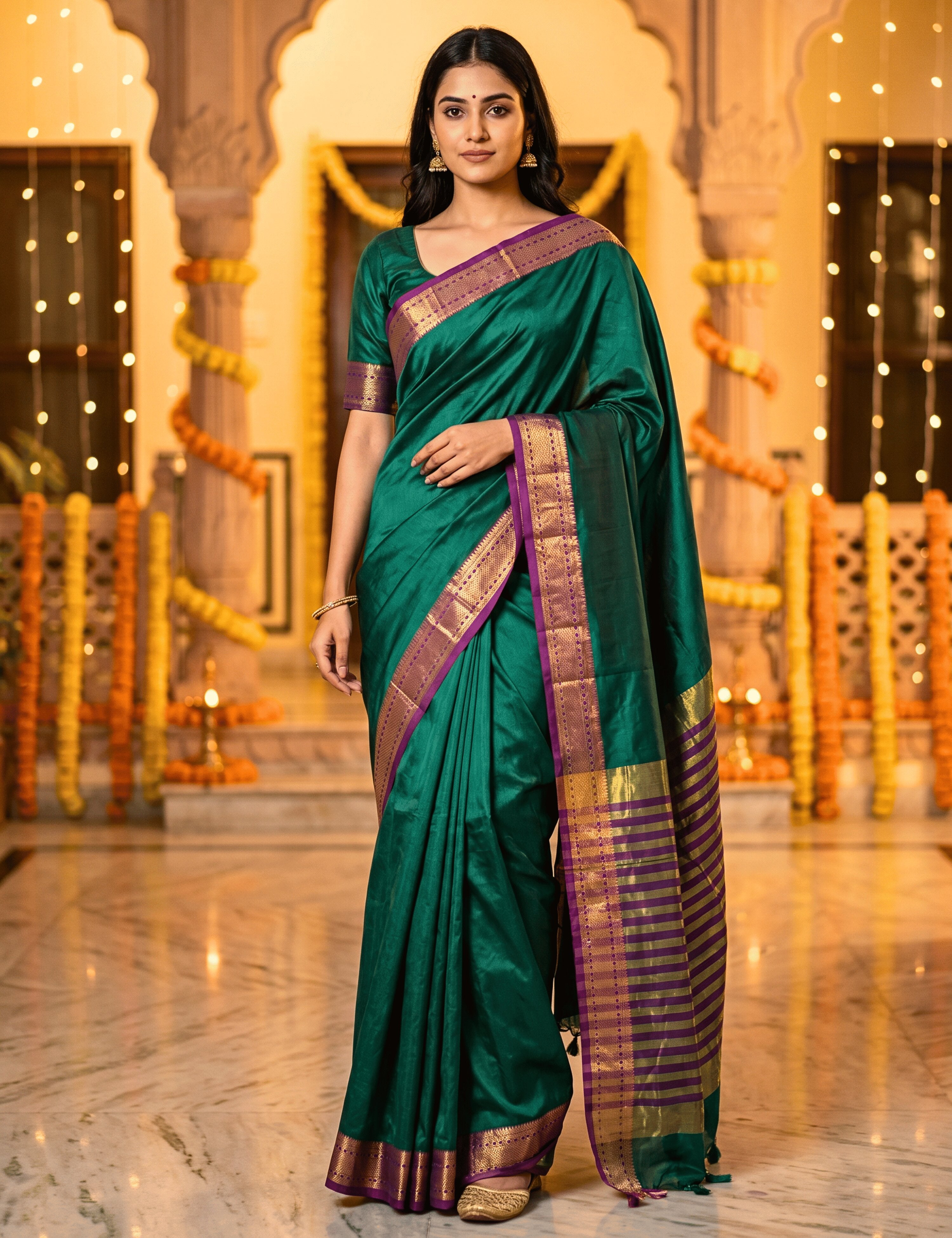 Solid Cotton Blend Saree