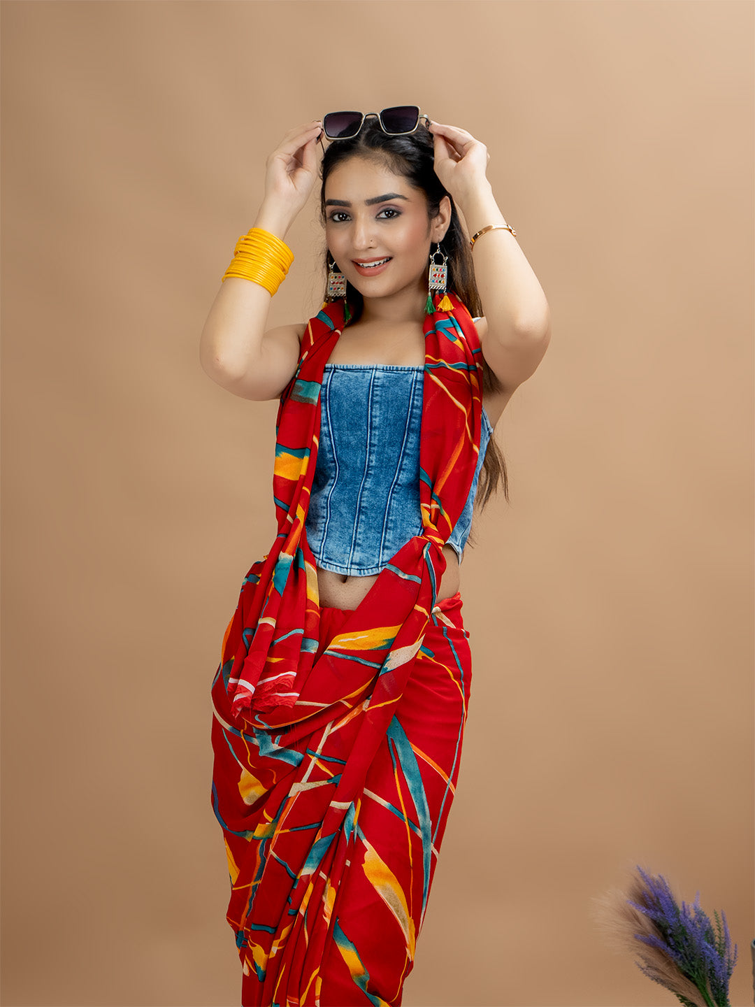 Abstract Powder Crepe Saree