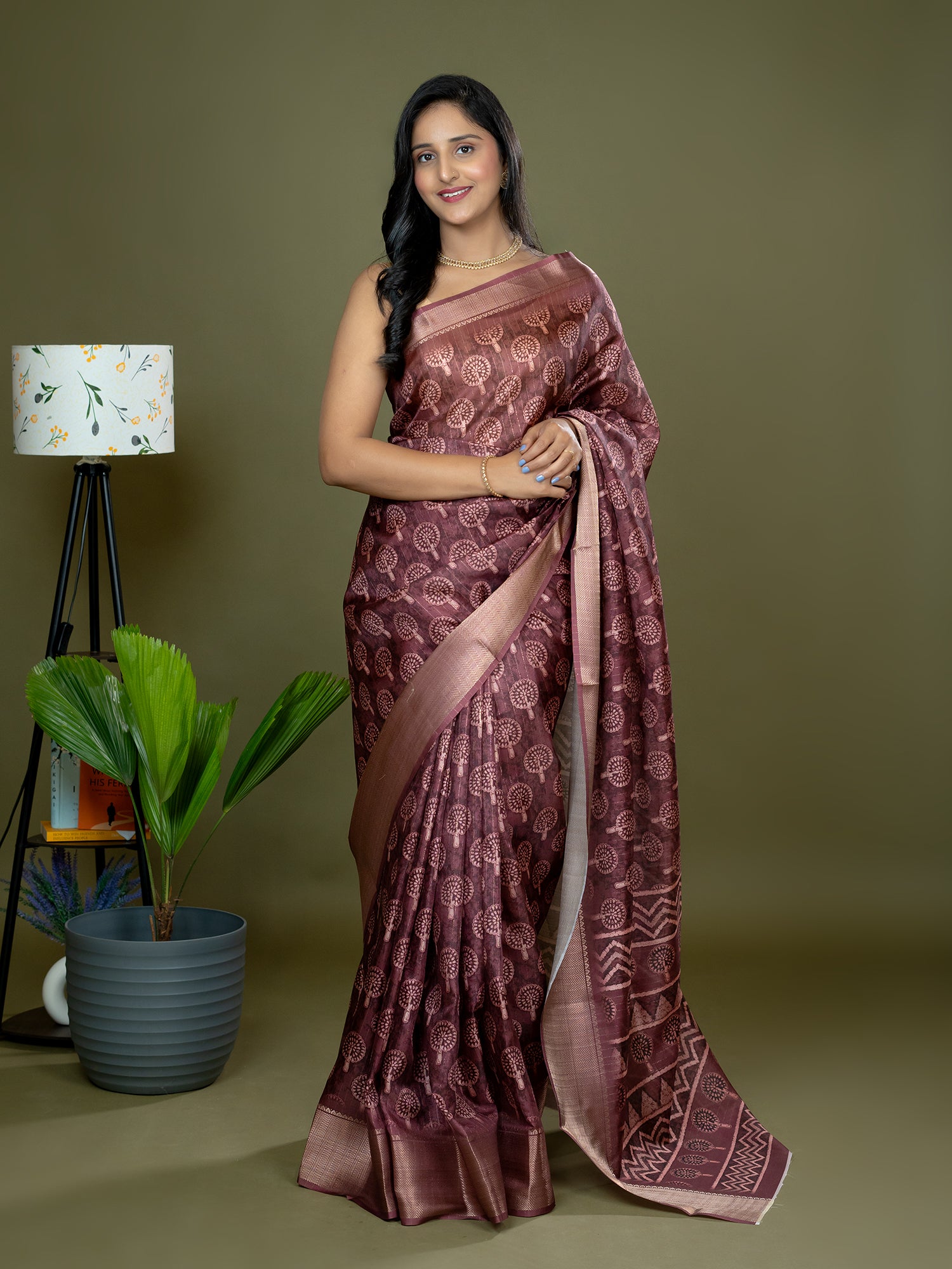 Maroon Ajrakh Digital Print Saree