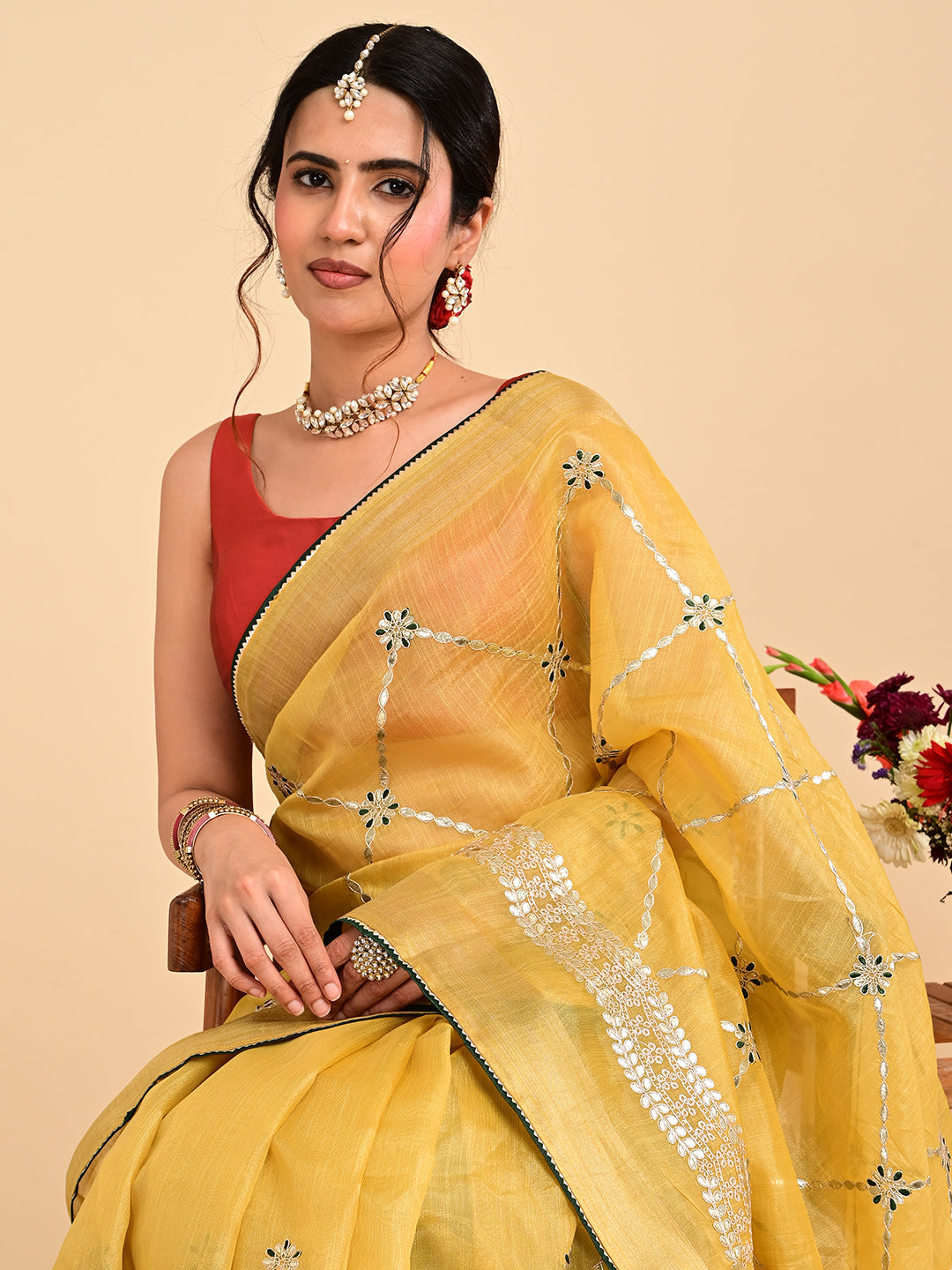 Embroidered Gota Patti Chanderi Saree
