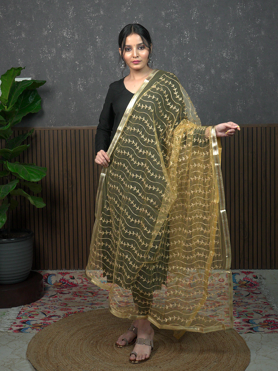 Jaal Embroidery Net Dupatta