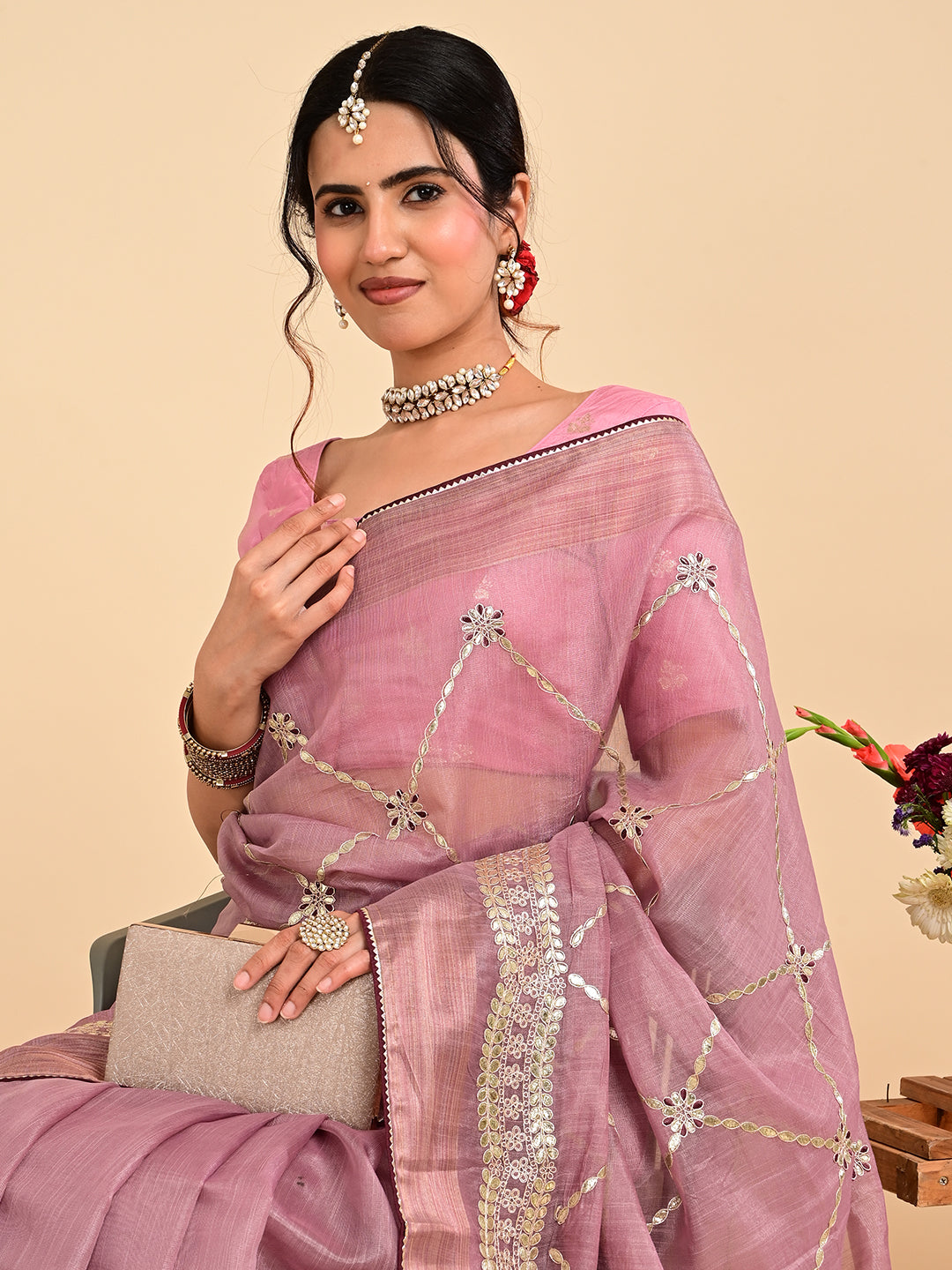 Embroidered Gota Patti Chanderi Saree