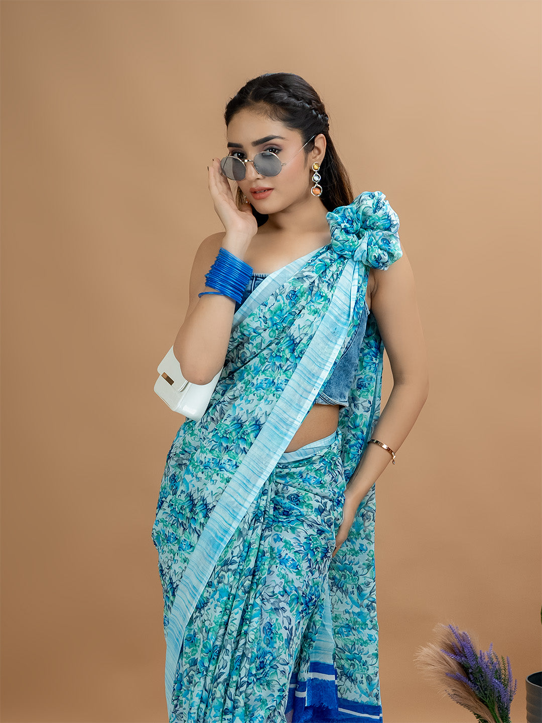 Floral Powder Crepe Saree