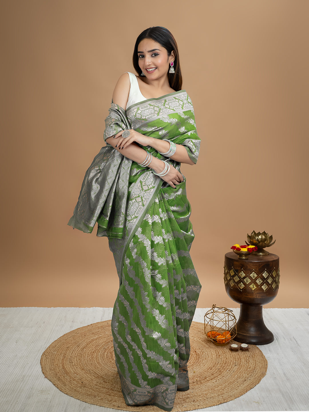Floral Cotton Linen Saree