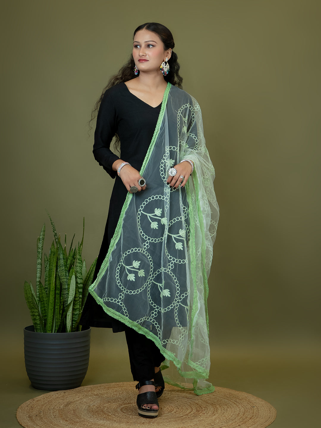 Floral Net Dupatta