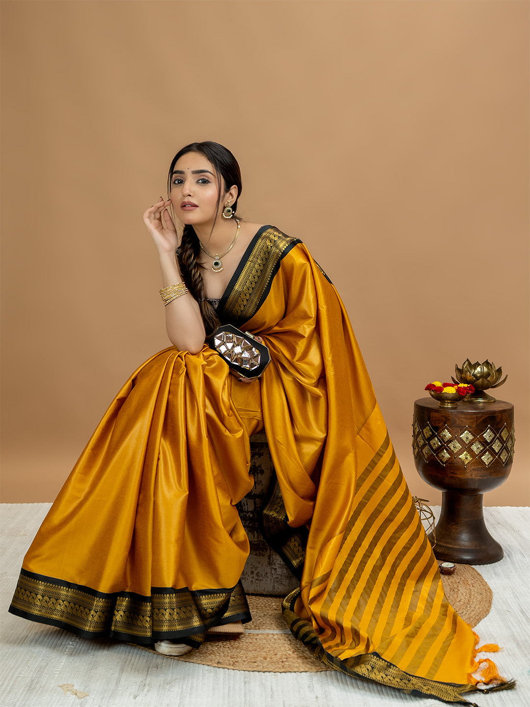 Solid Cotton Blend Saree