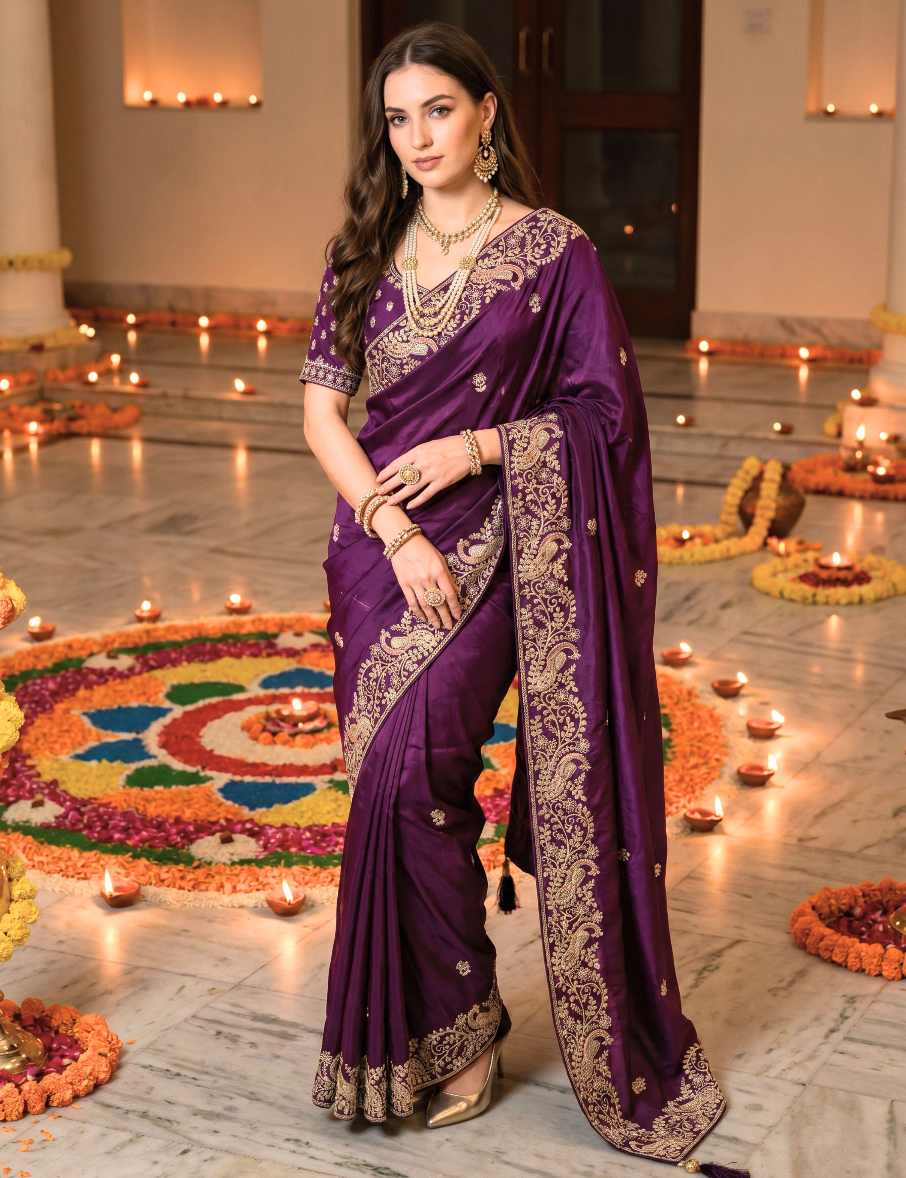 Embroidered Zardozi Crepe Silk Saree