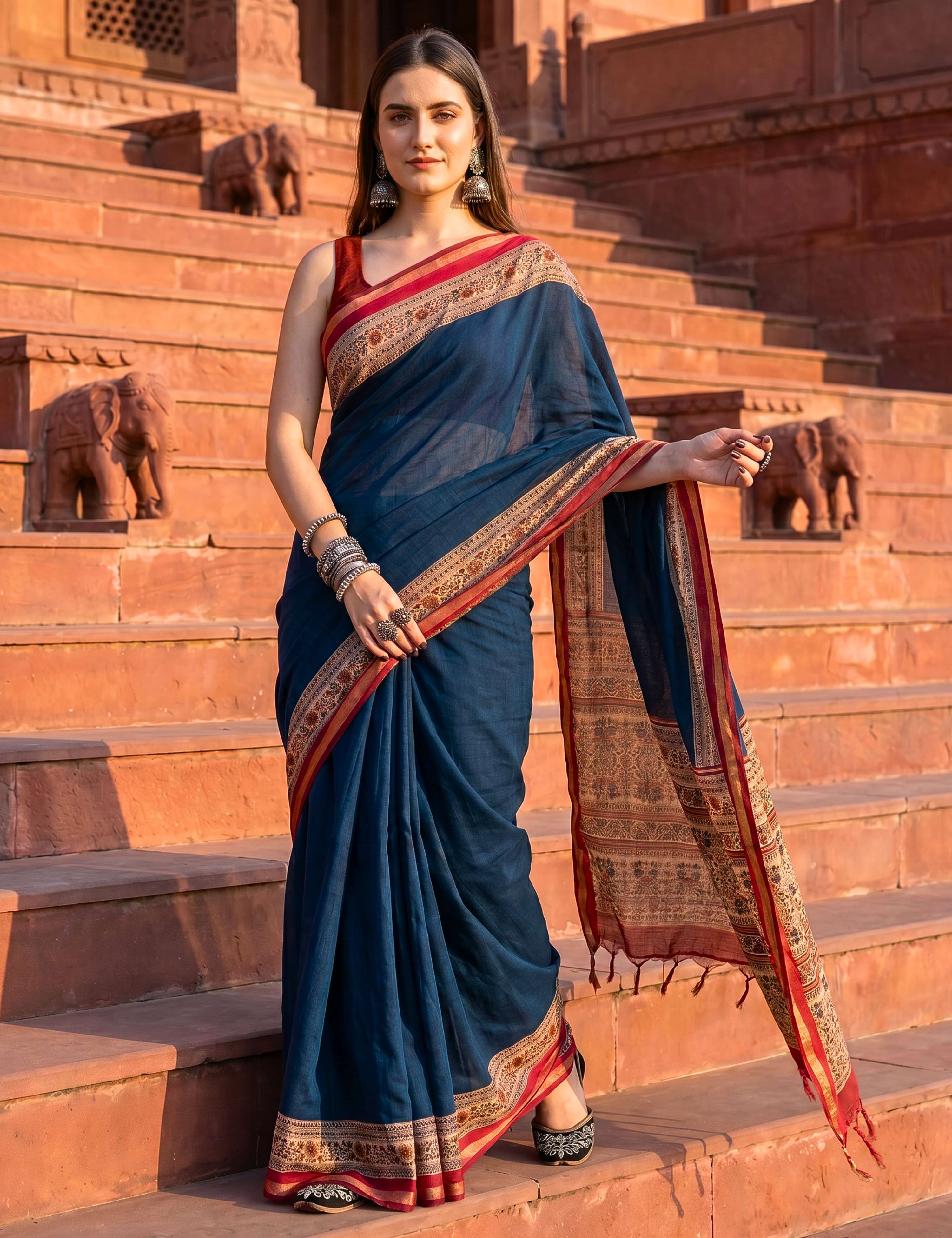 Solid Viscose Cotton Saree