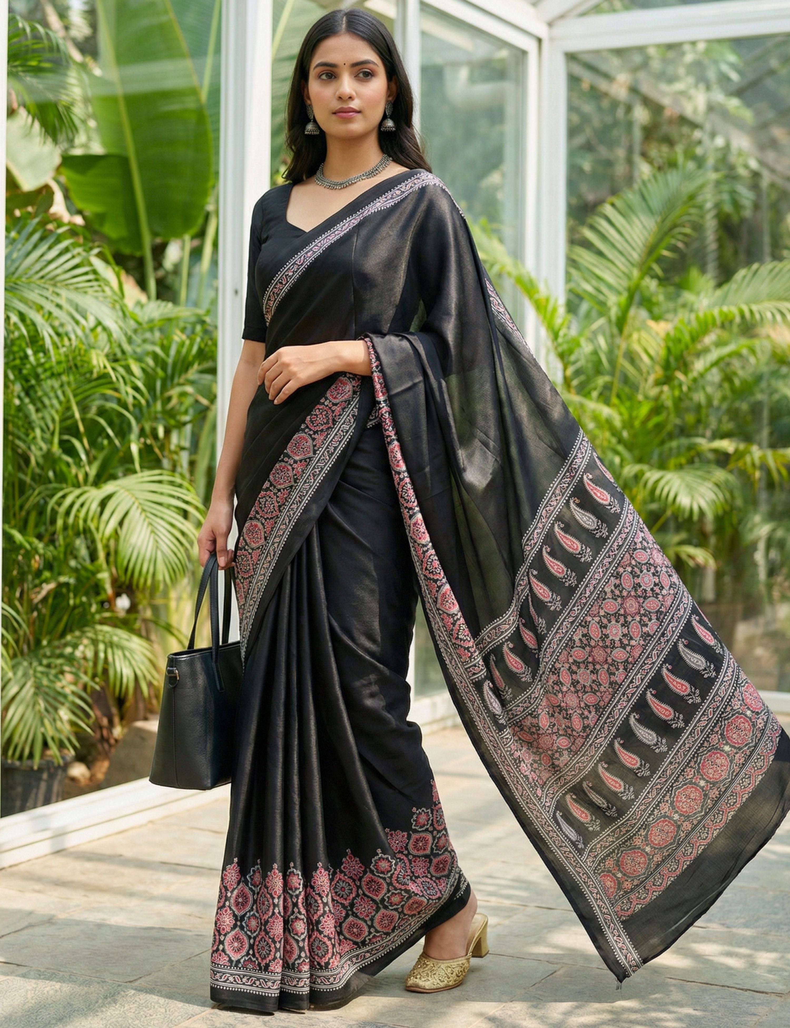 Ajrakh Crepe Silk Saree