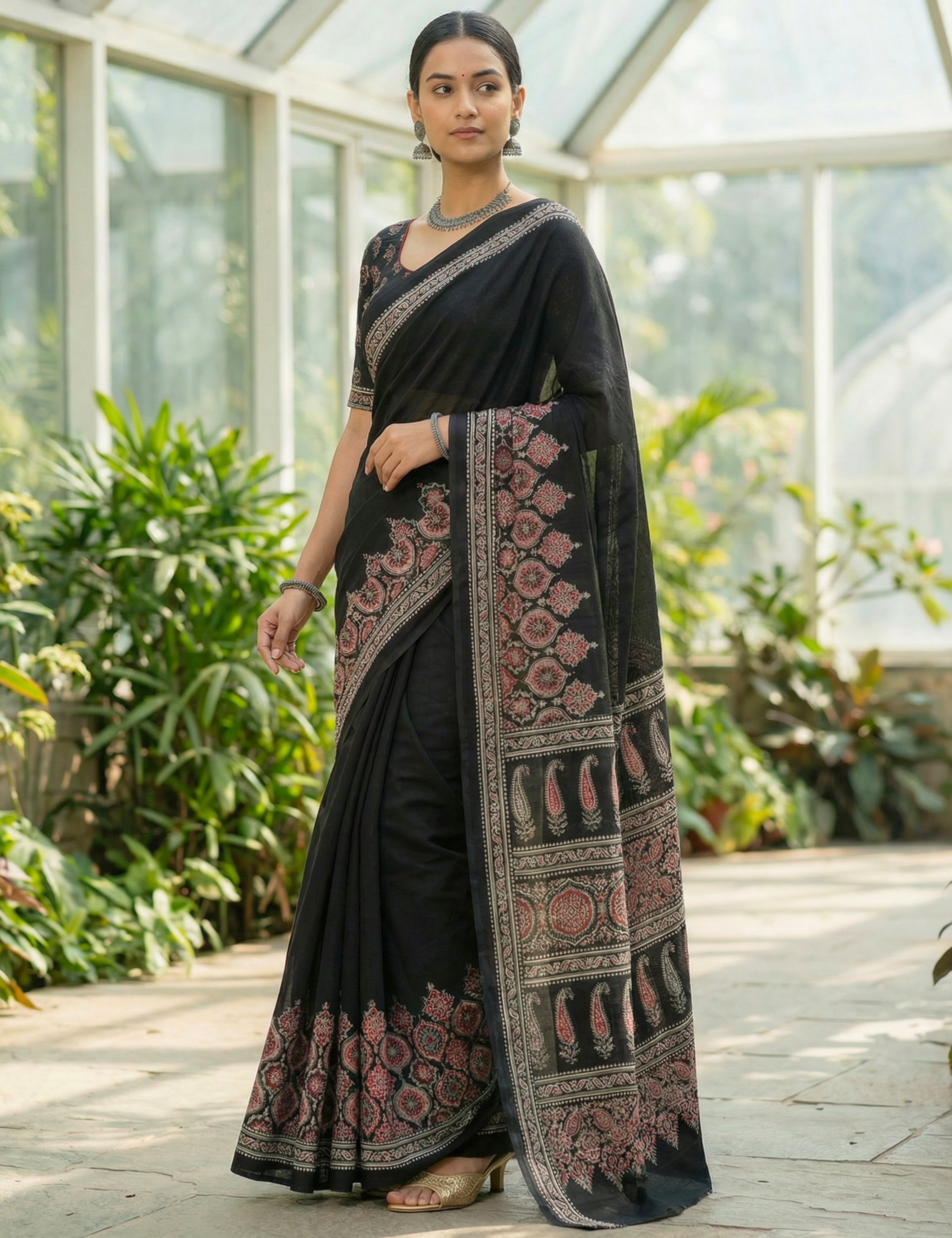 Ajrakh Crepe Silk Saree
