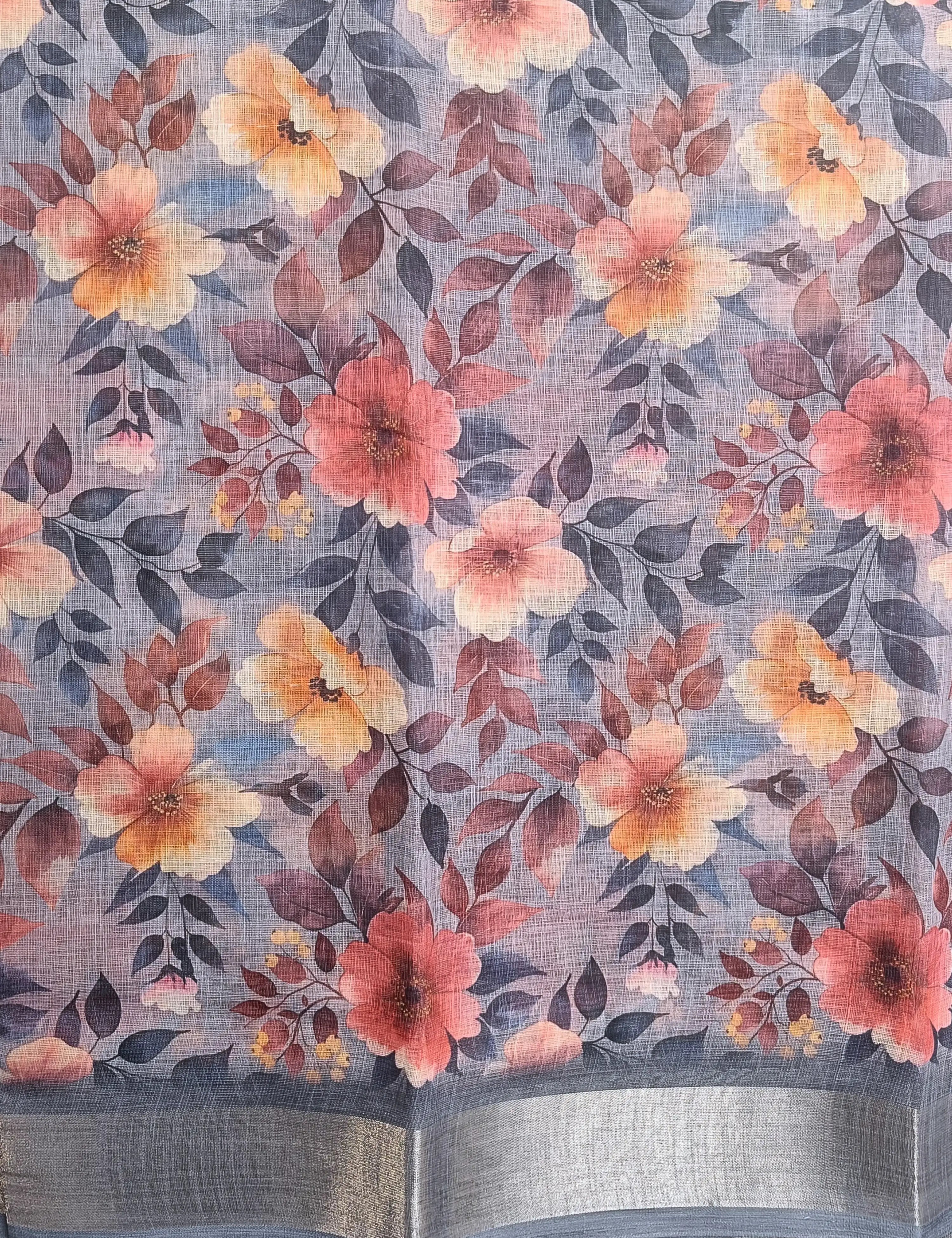 Floral Linen Blend Saree