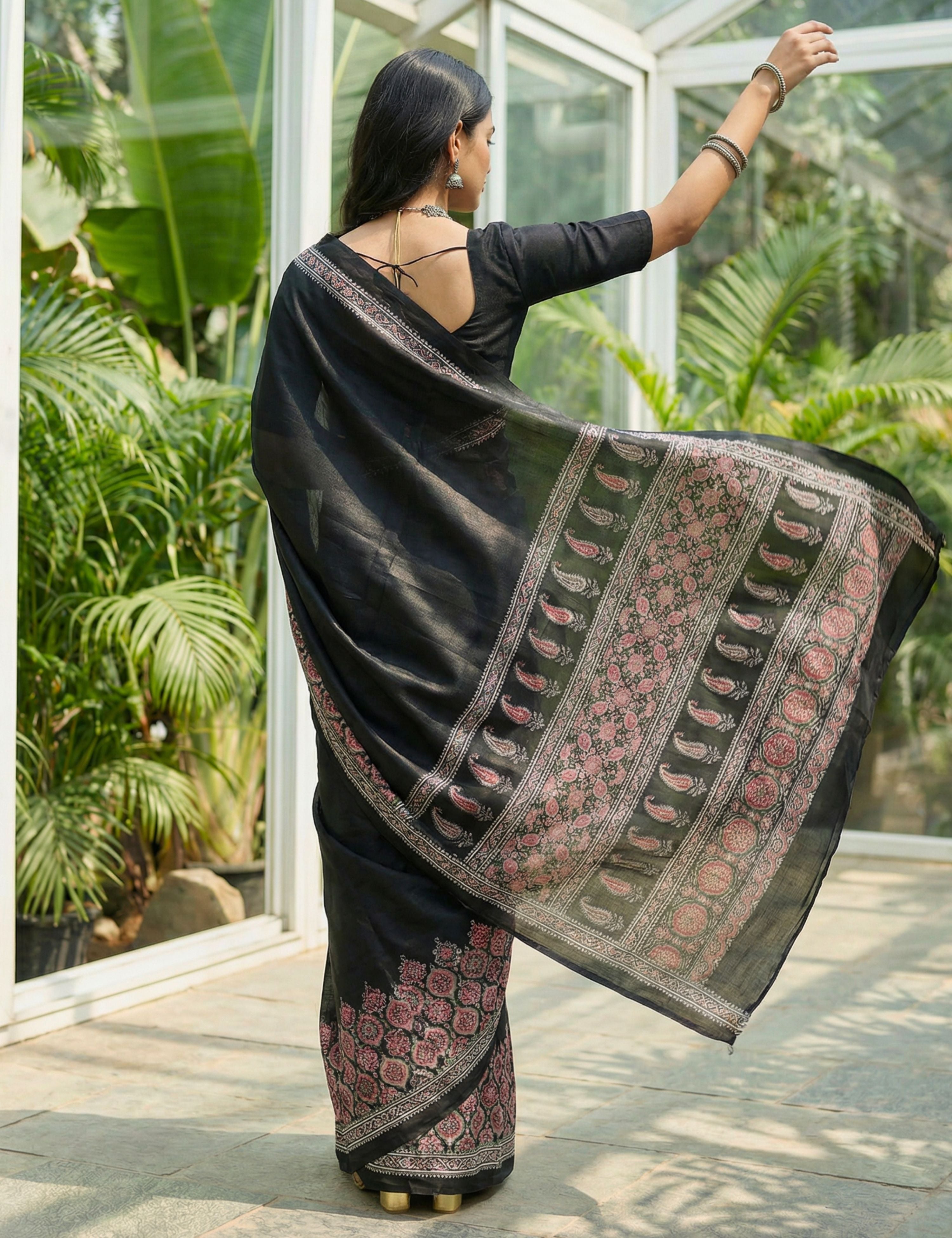 Ajrakh Crepe Silk Saree