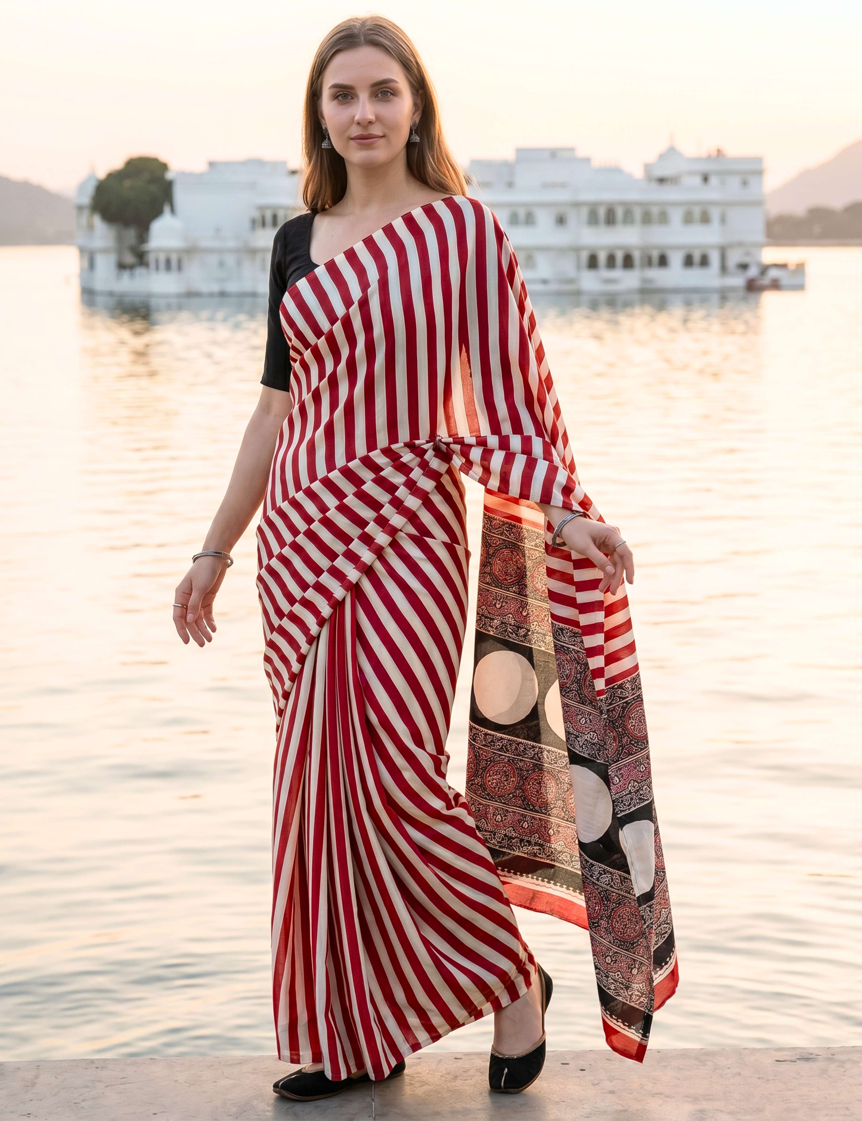 Ajrakh Crepe Saree