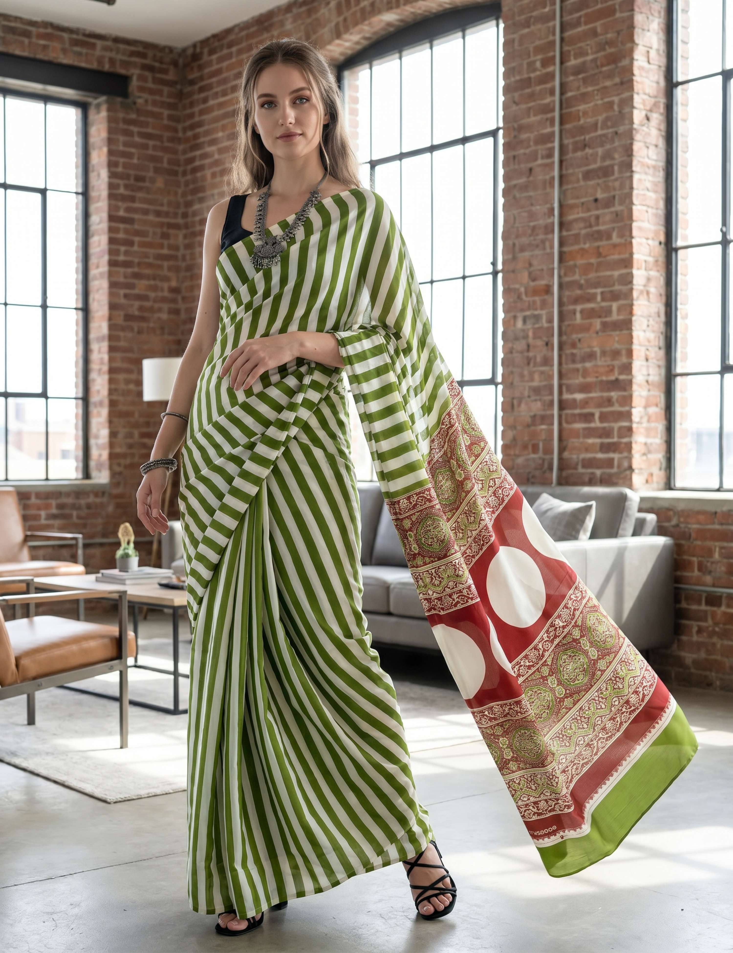 Ajrakh Crepe Saree