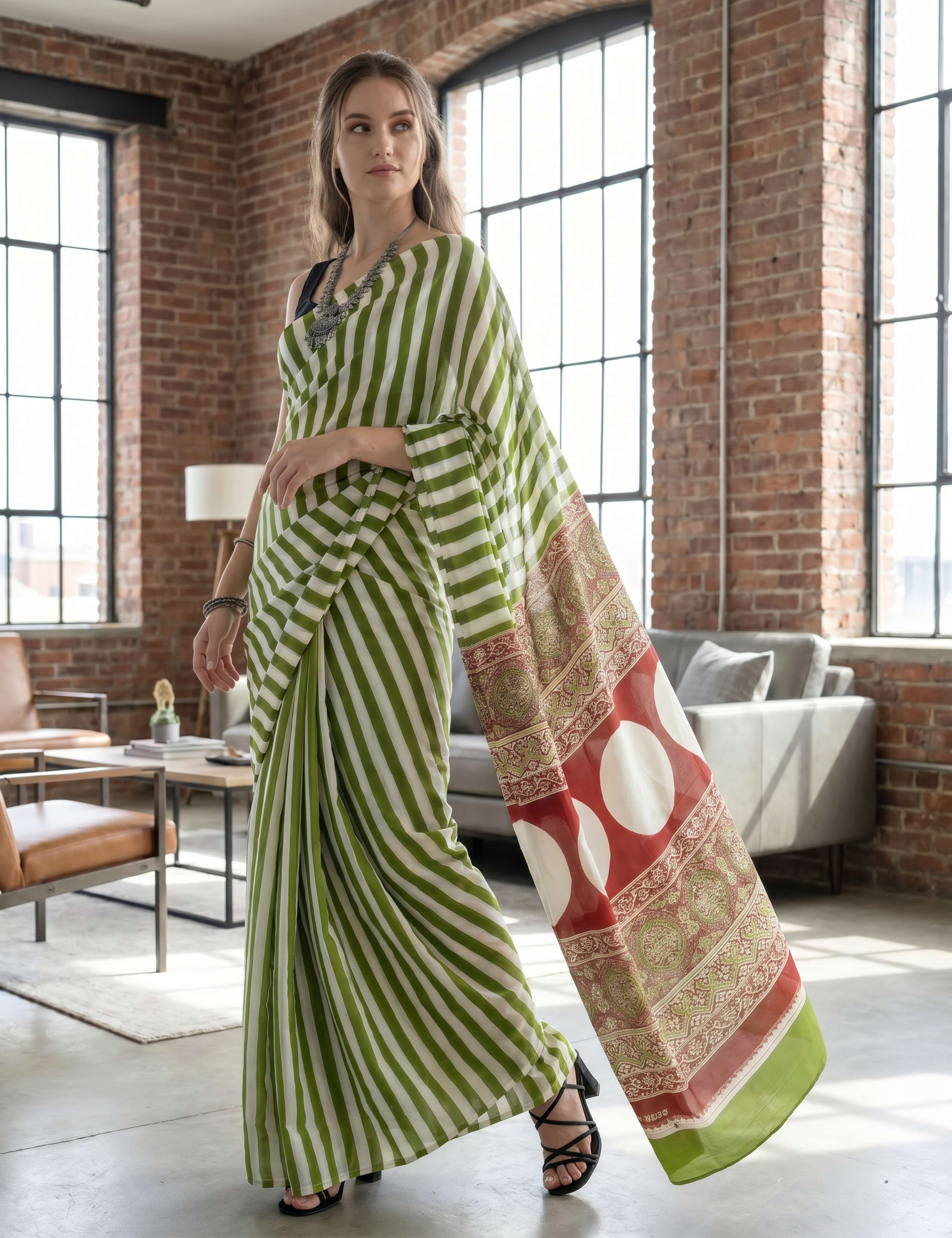 Ajrakh Crepe Saree