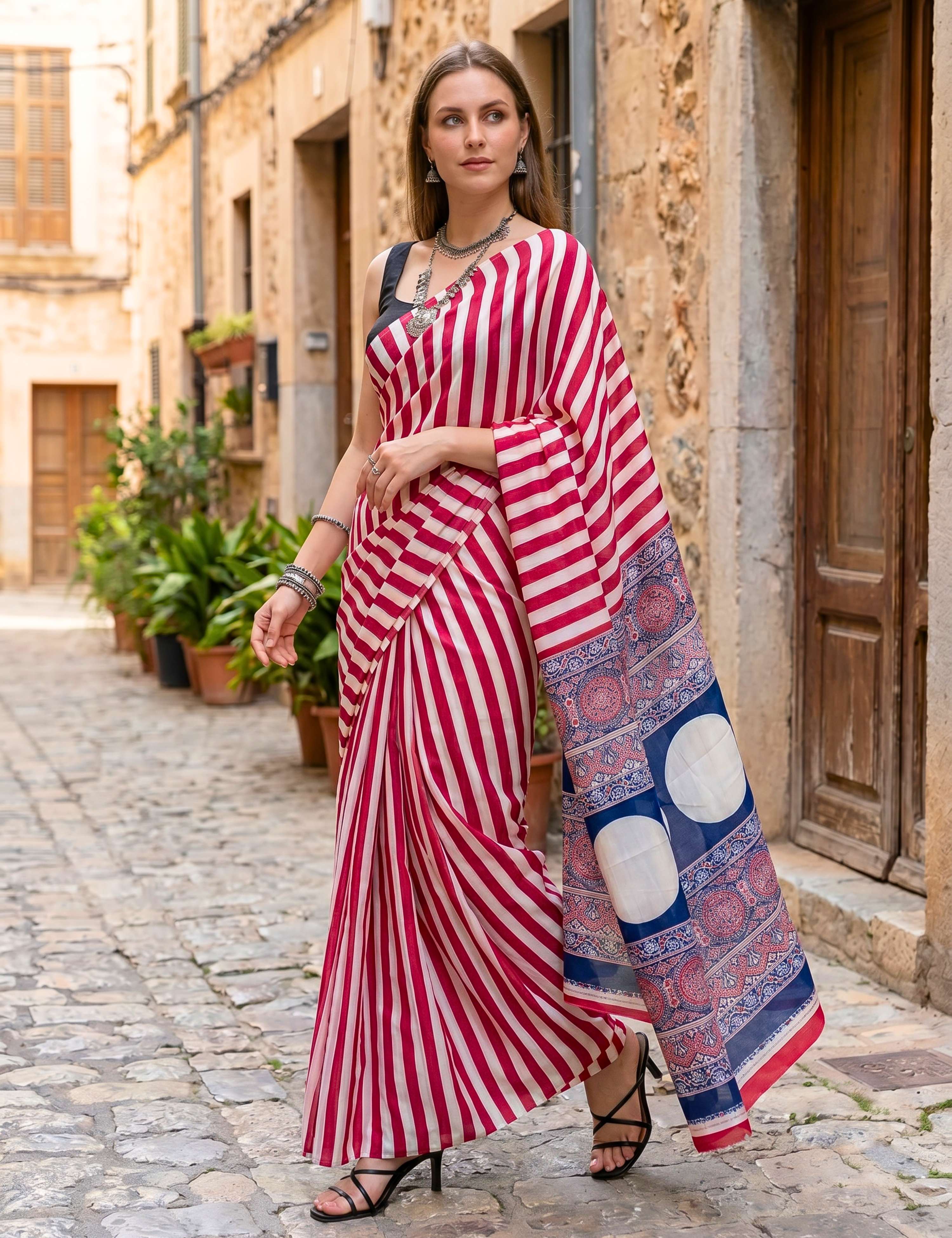 Ajrakh Crepe Saree