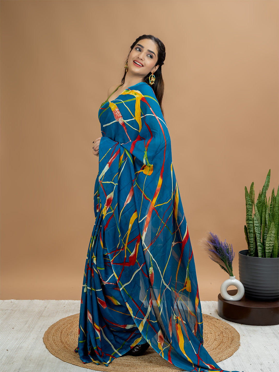 Teal Powder Crepe Saree