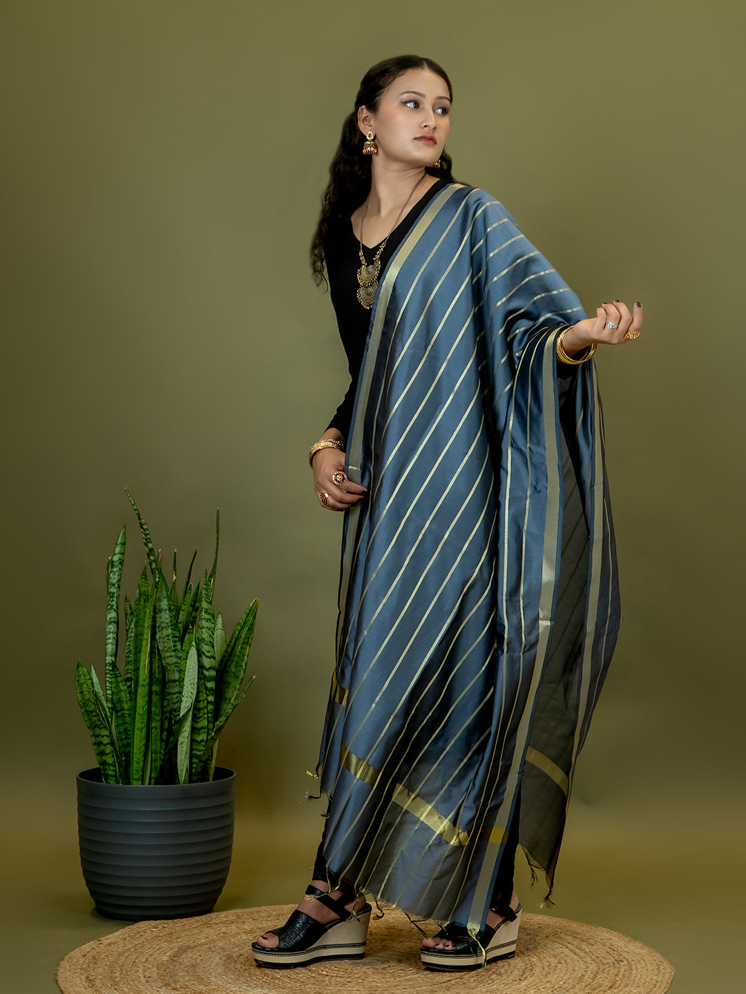Banarasi Silk Stripe Dupatta