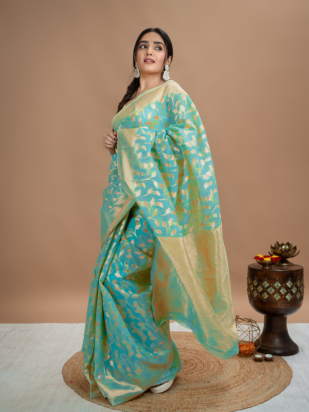 Floral Cotton Linen Saree
