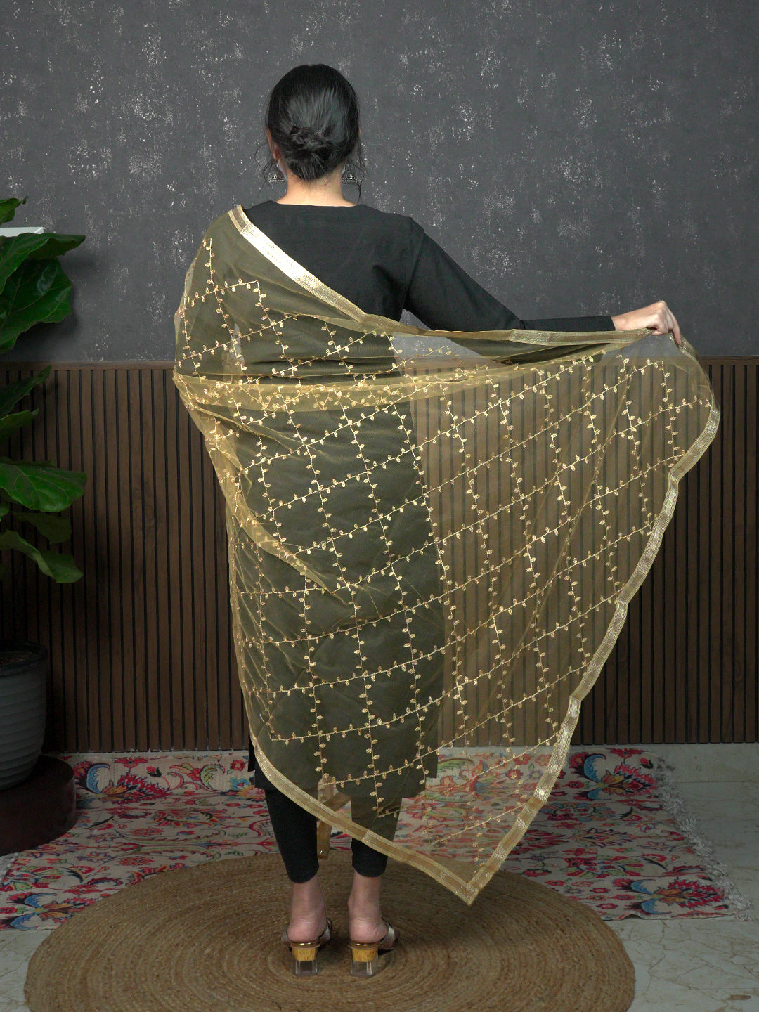 Jaal Embroidery Net Dupatta