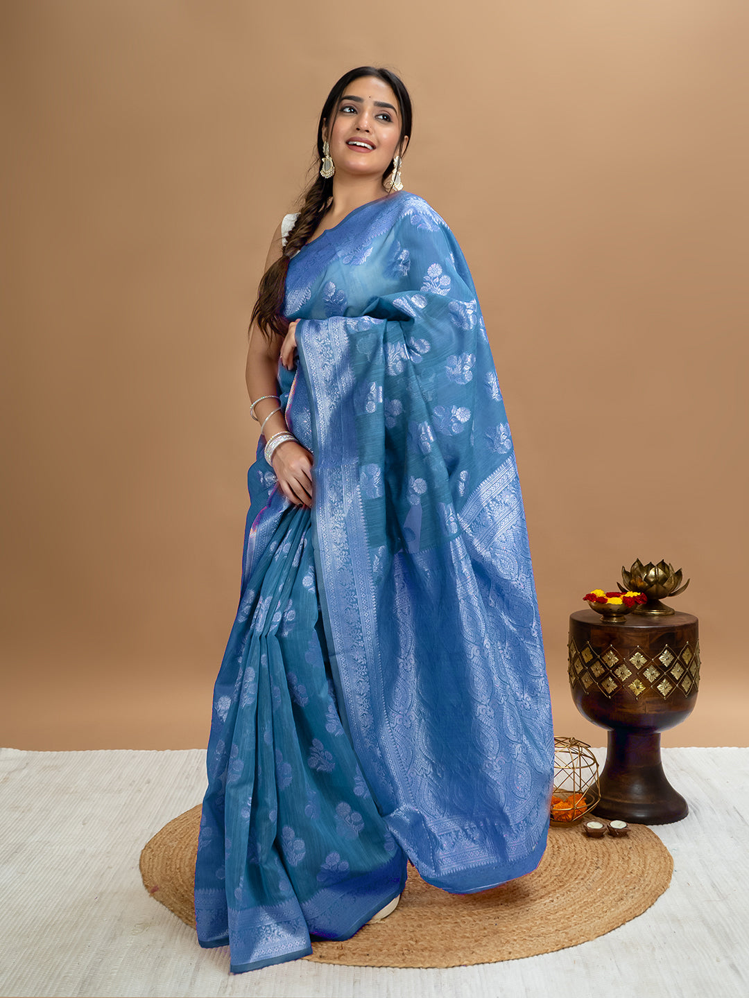 Floral Cotton Linen Saree