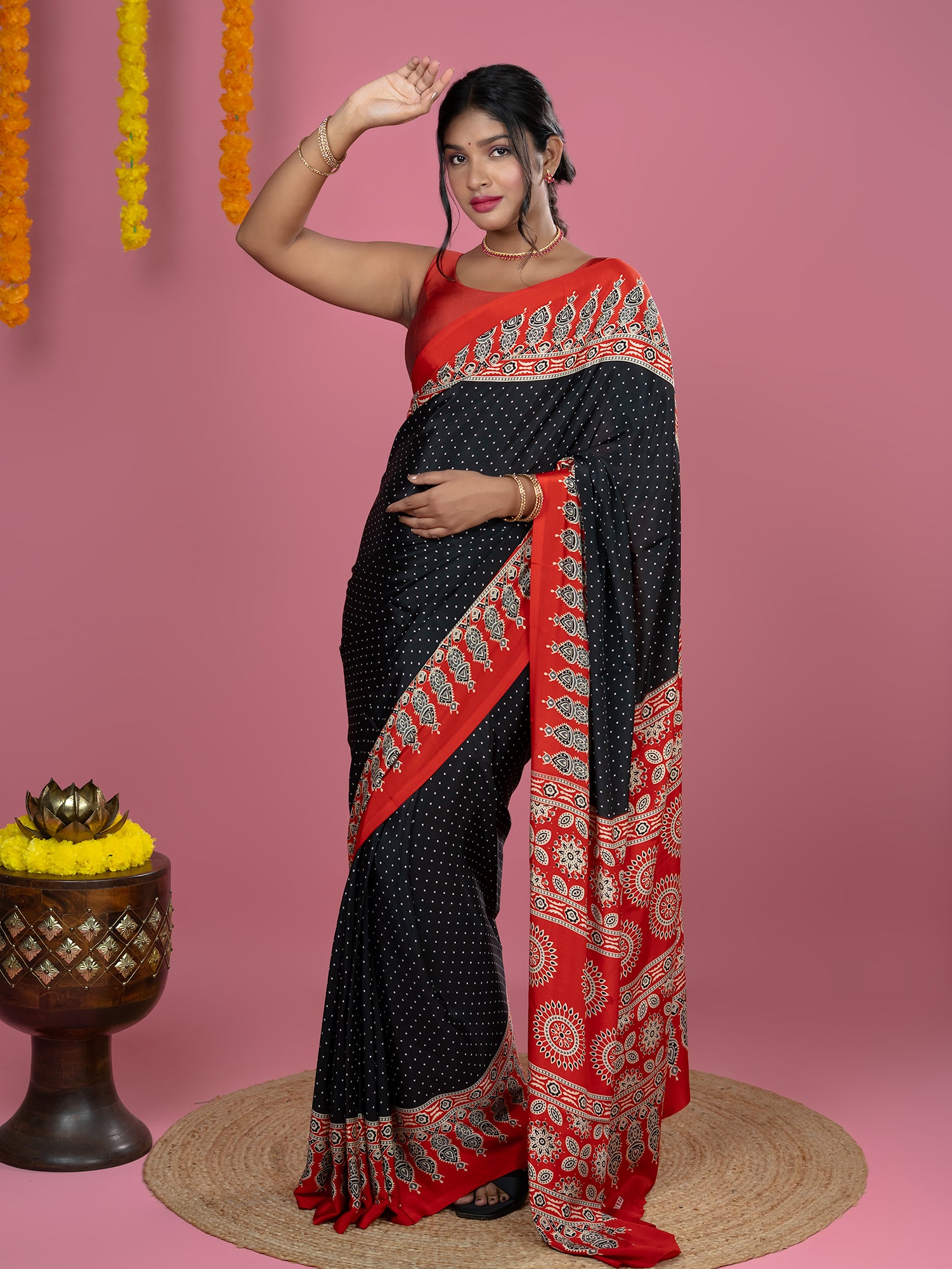 Black Ajrakh Digital Print Saree