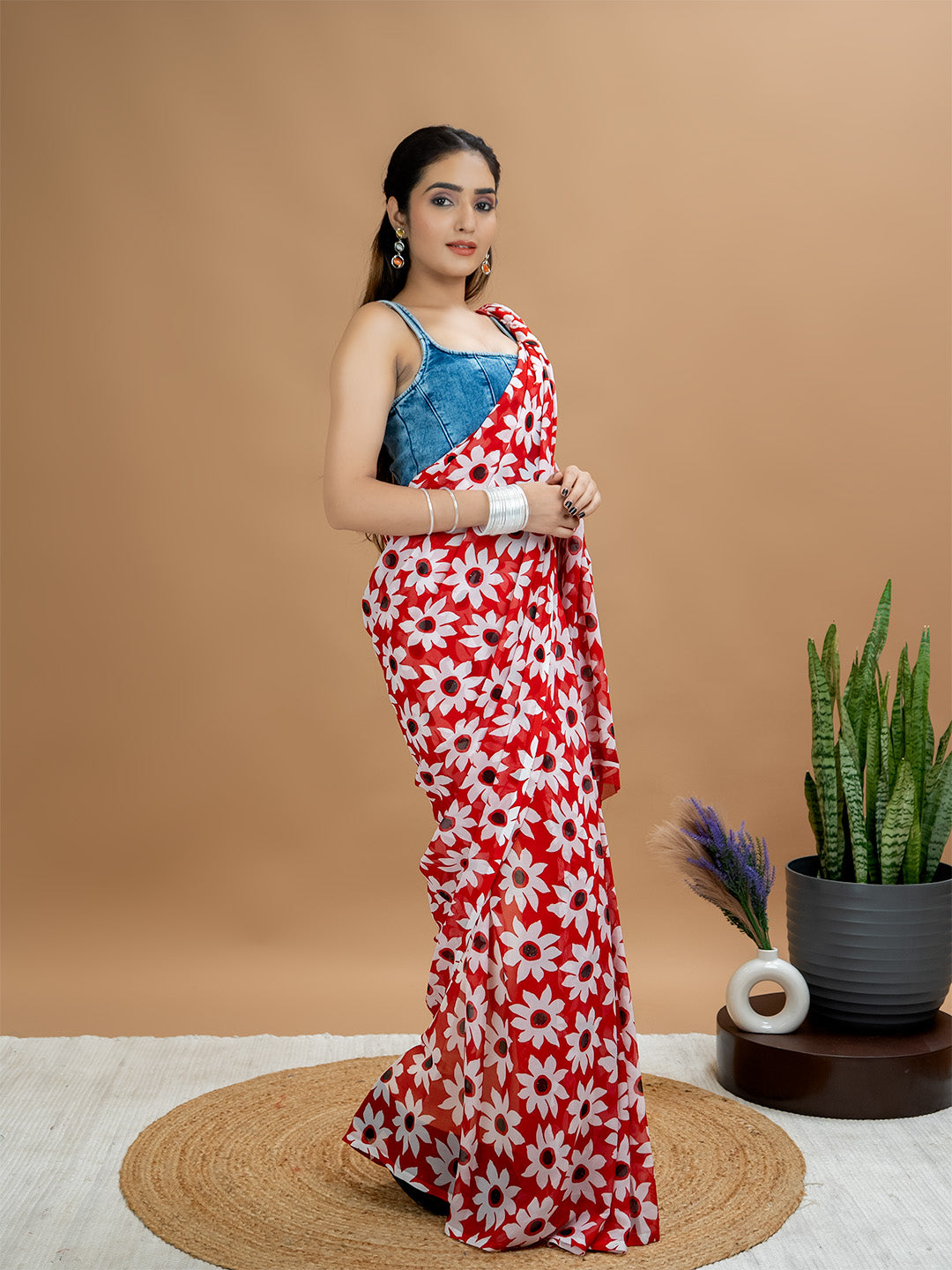 Floral Powder Crepe Saree