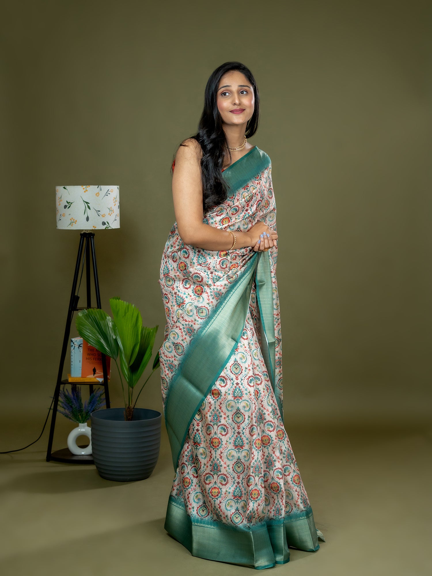 Off White Ajrakh Digital Print Saree