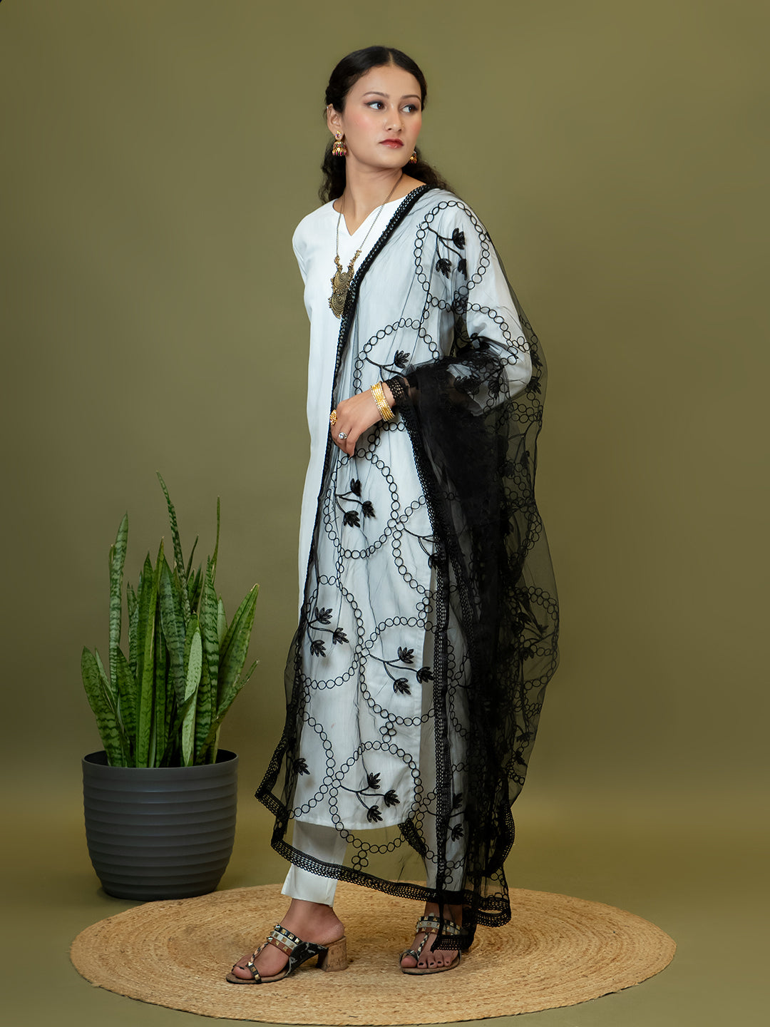 Floral Net Dupatta