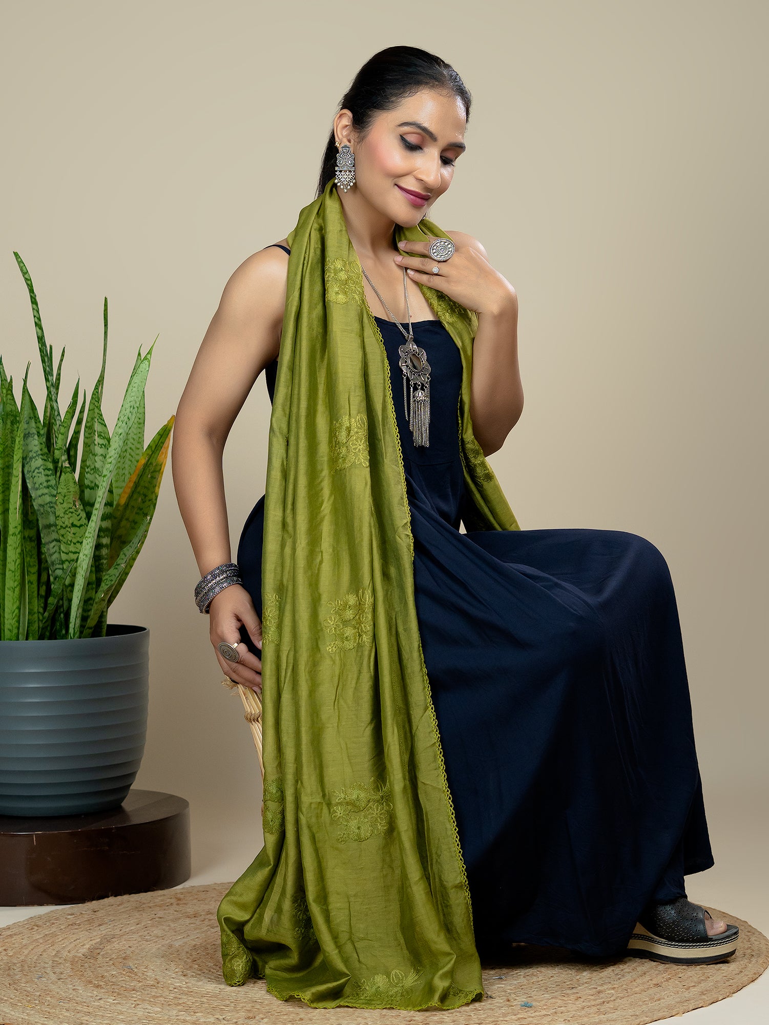 Embroidered Chanderi Dupatta