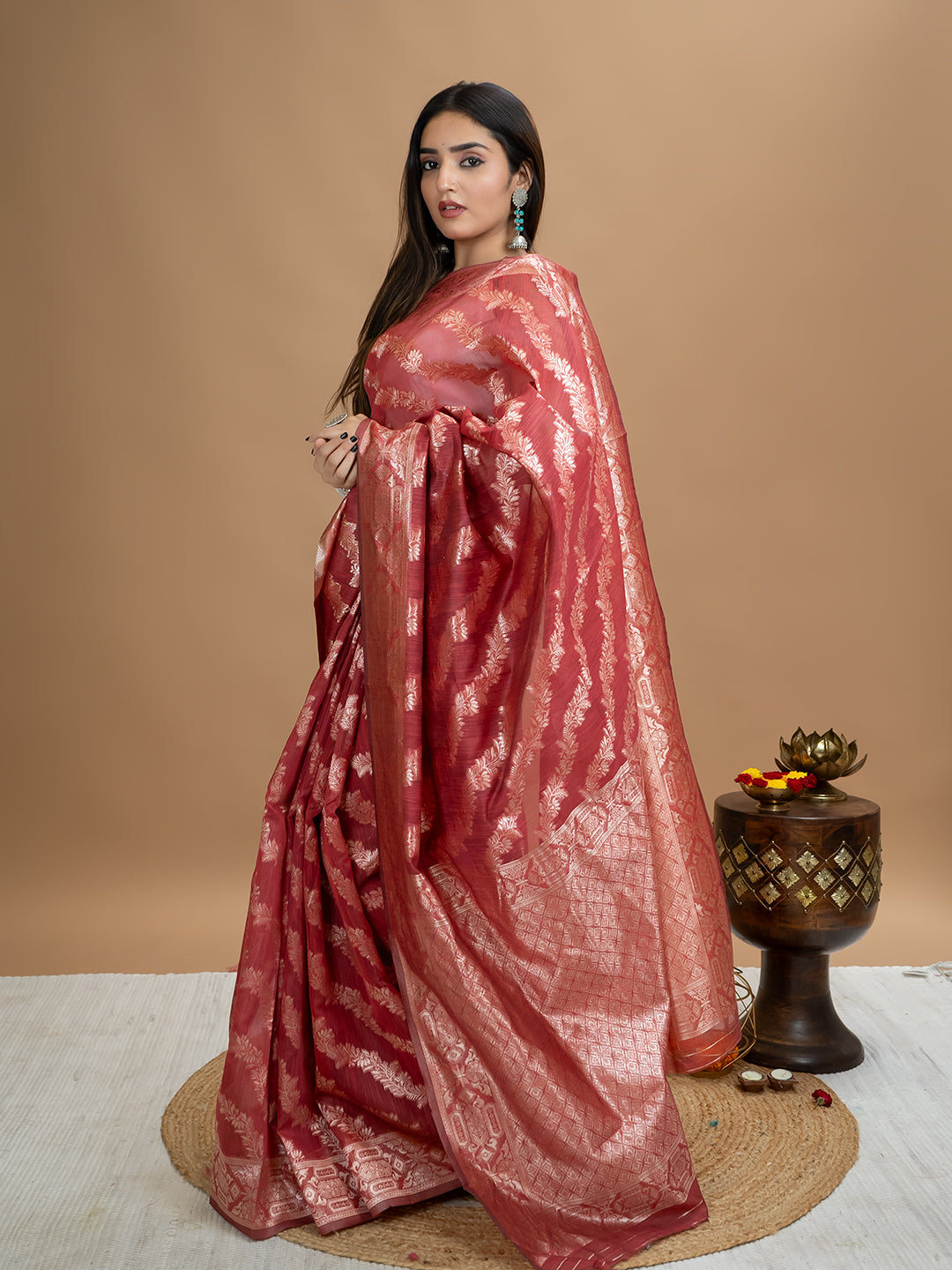 Floral Cotton Linen Saree
