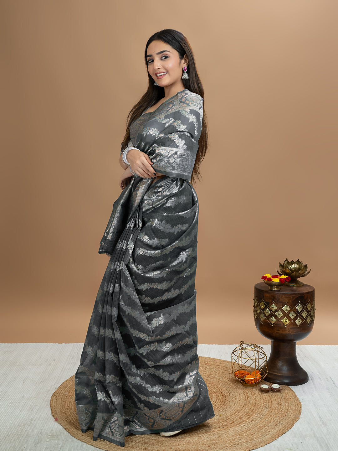 Floral Cotton Linen Saree