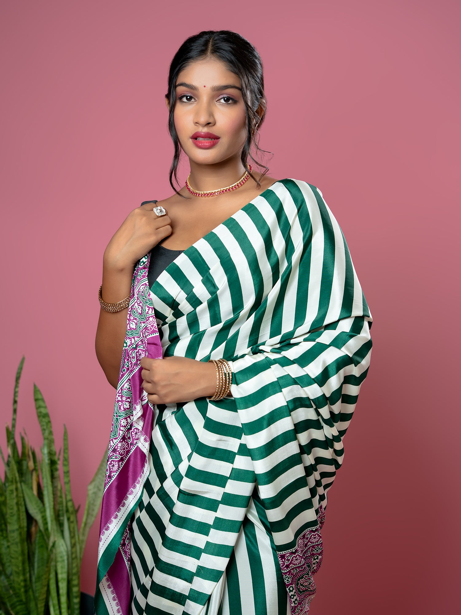 Dark Green Ajrakh Digital Print Saree