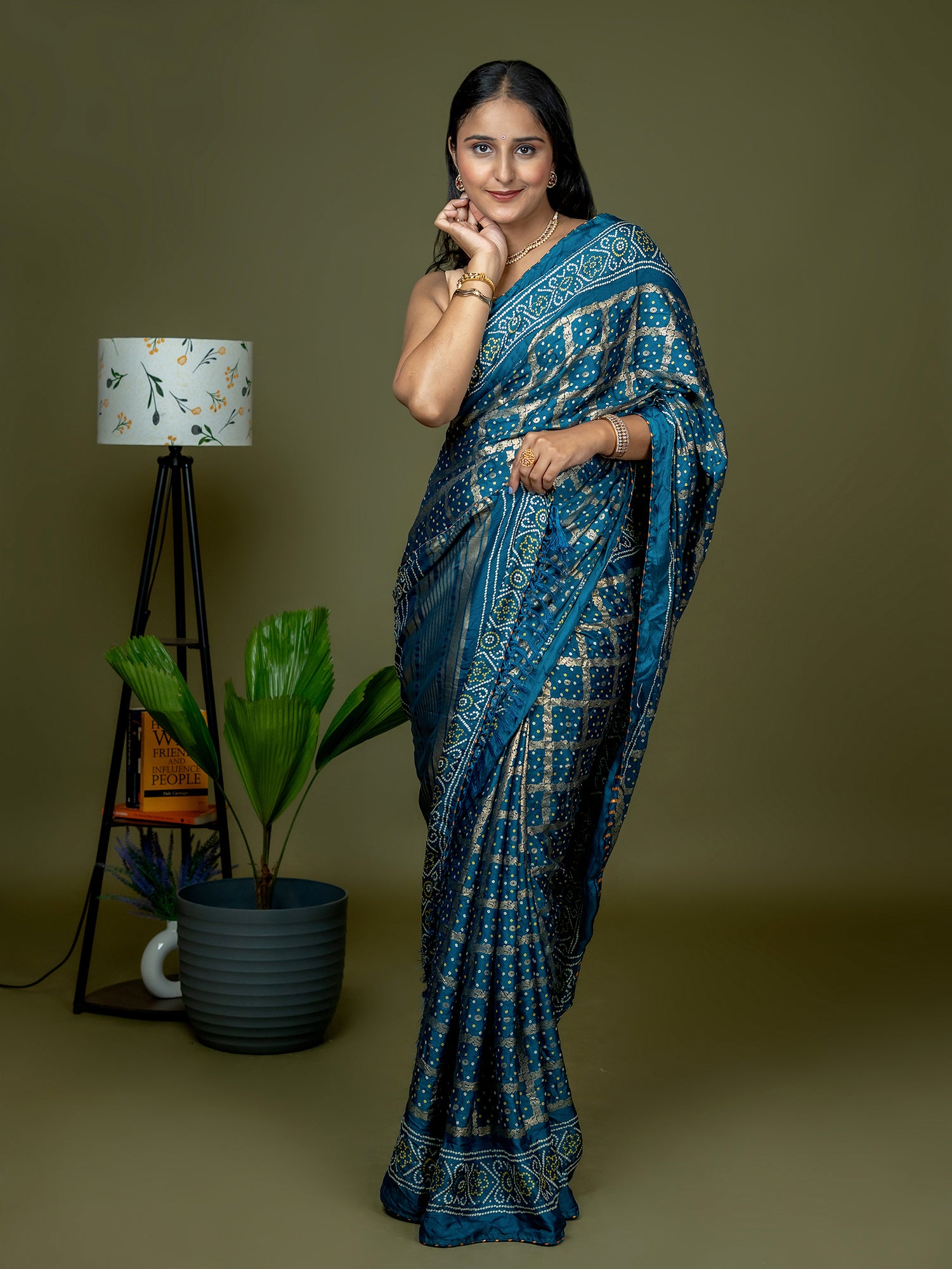 Teal Bandhini Saree