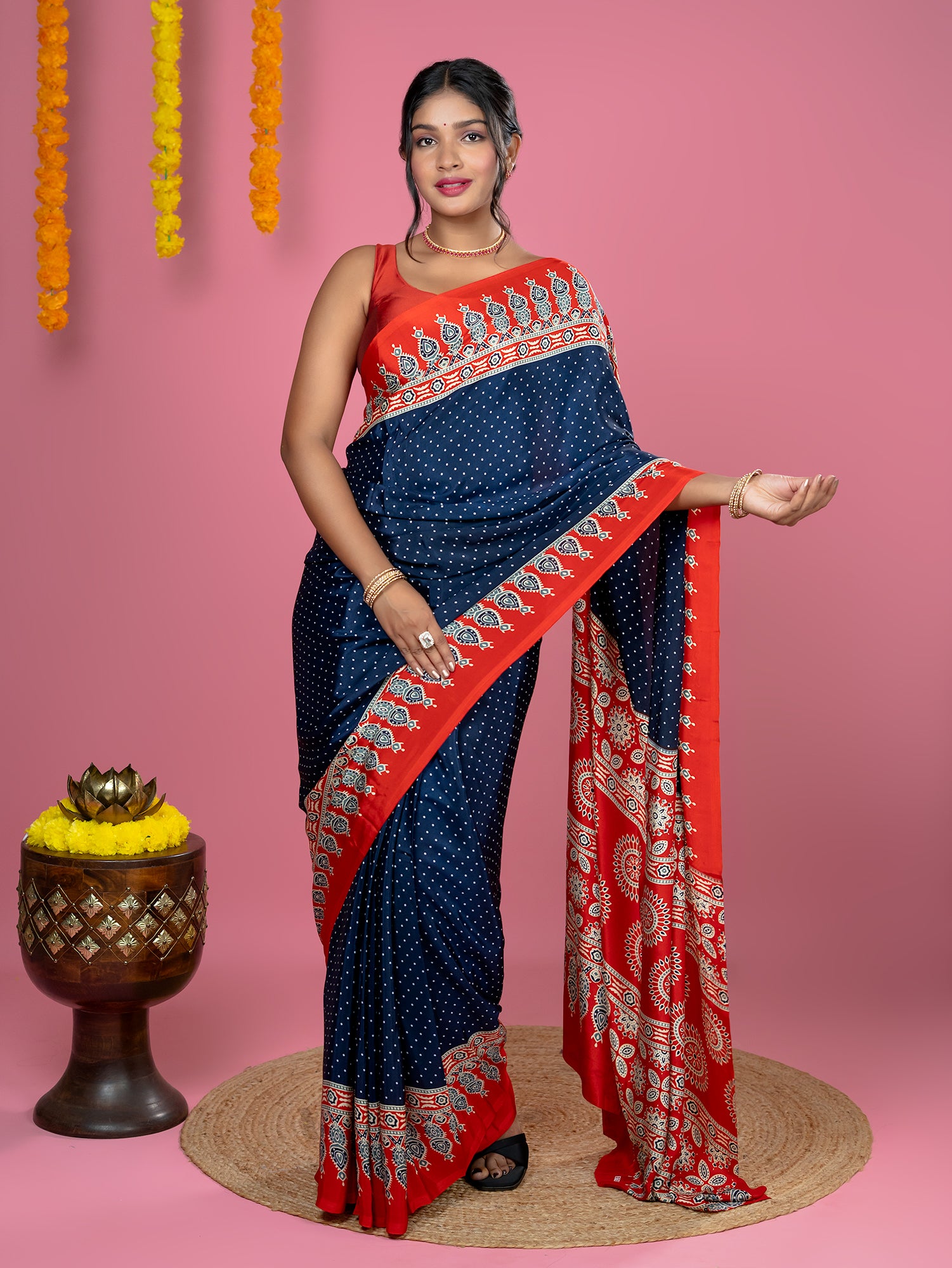 Ajrakh Crepe Saree