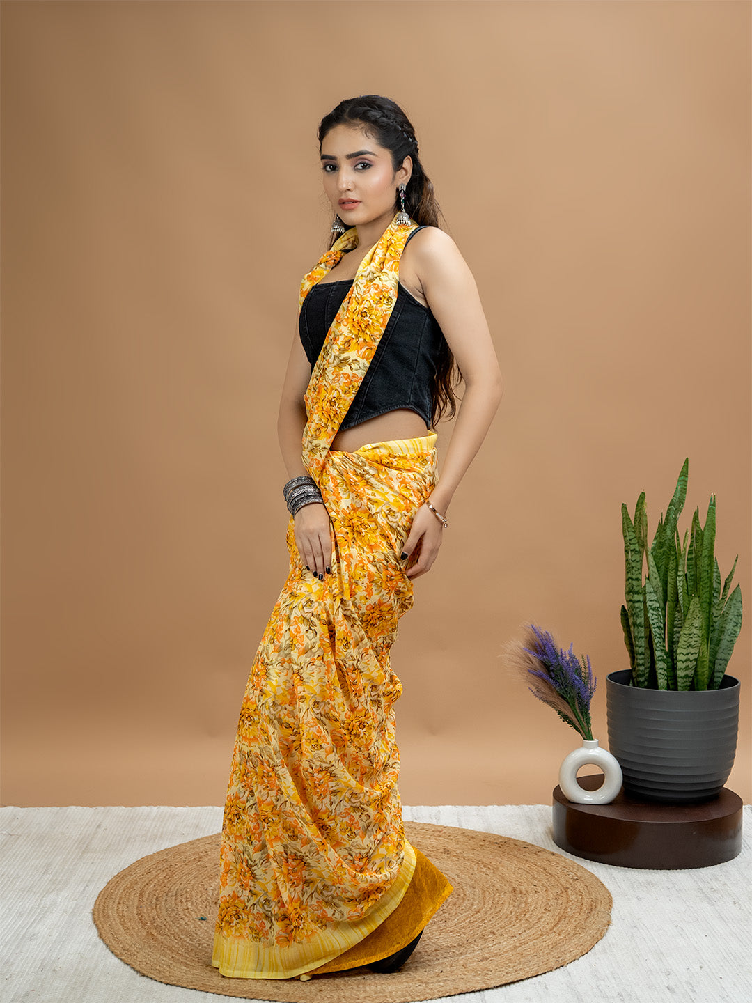 Floral Powder Crepe Saree