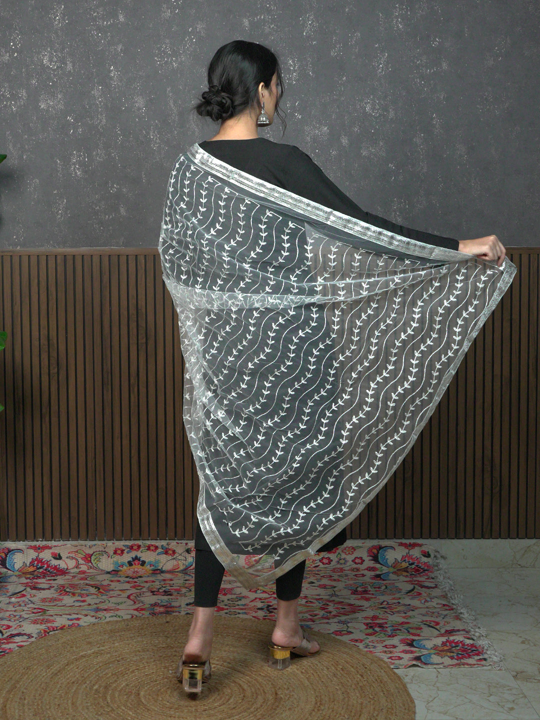 Jaal Embroidery Net Dupatta