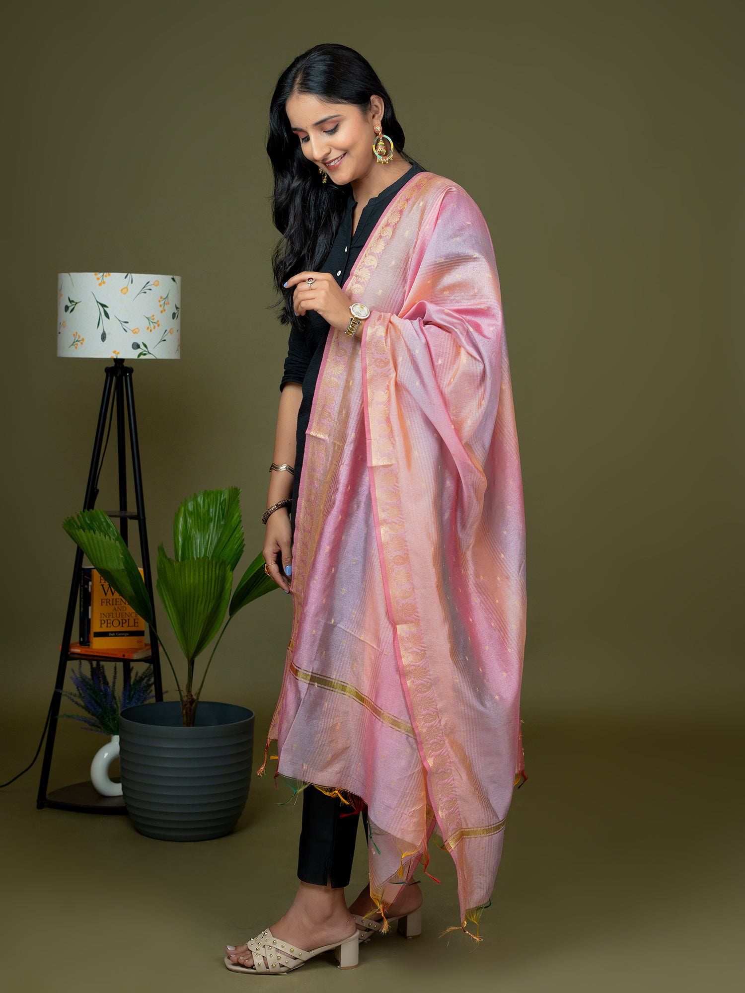 Peach Chanderi Dupatta