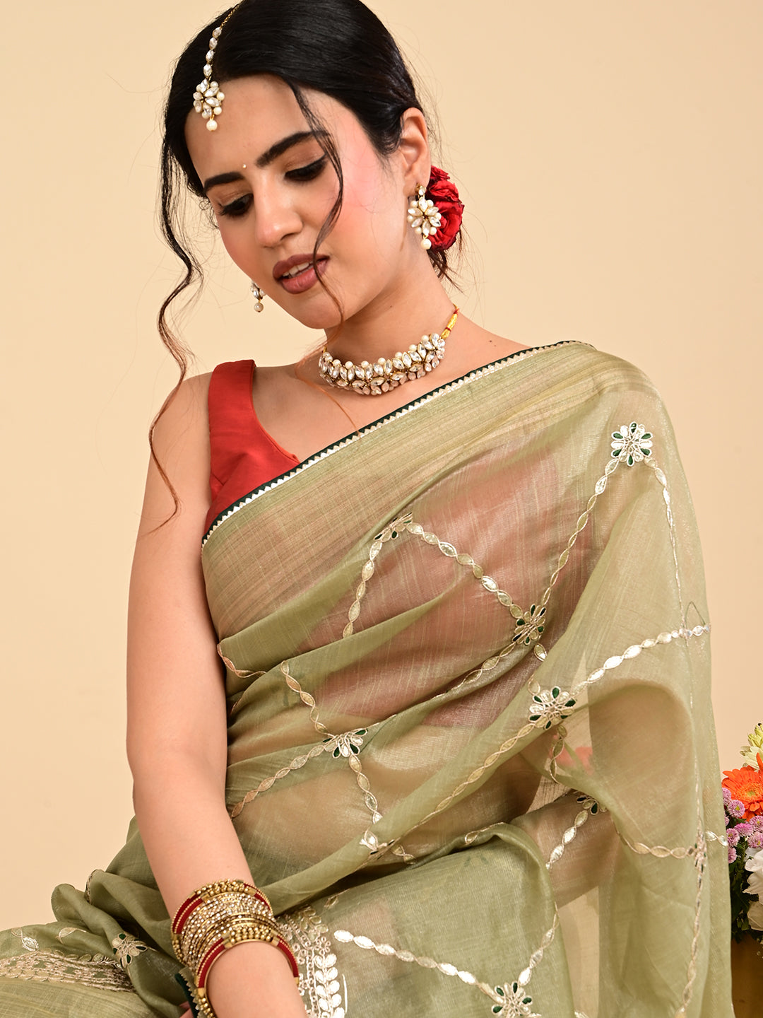Embroidered Gota Patti Chanderi Saree