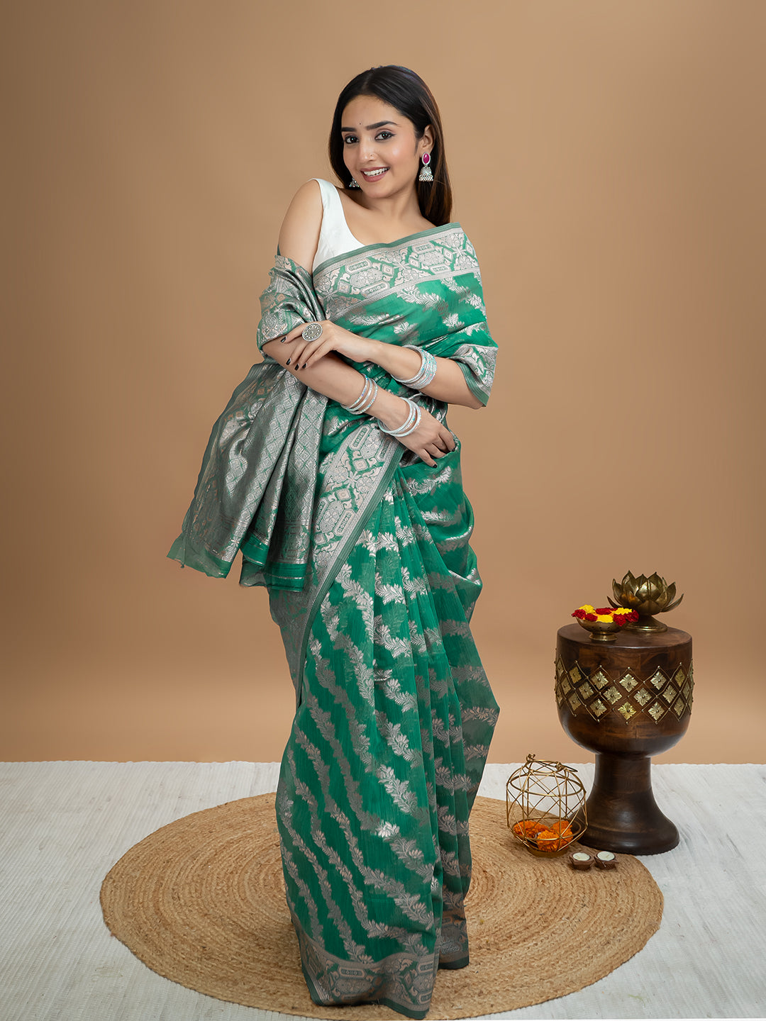 Teal Floral Saree