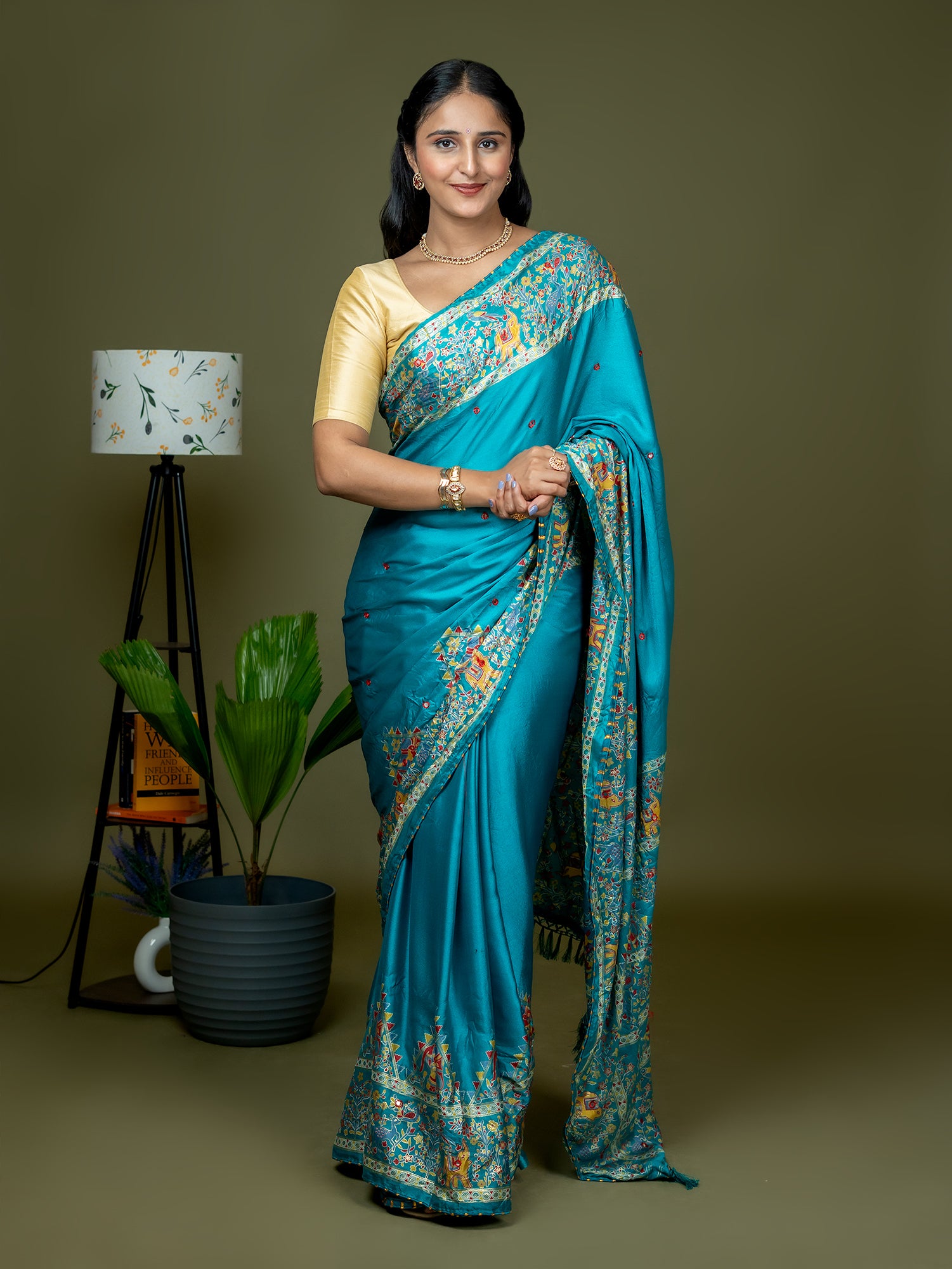 Turquoise Kutch Print Saree