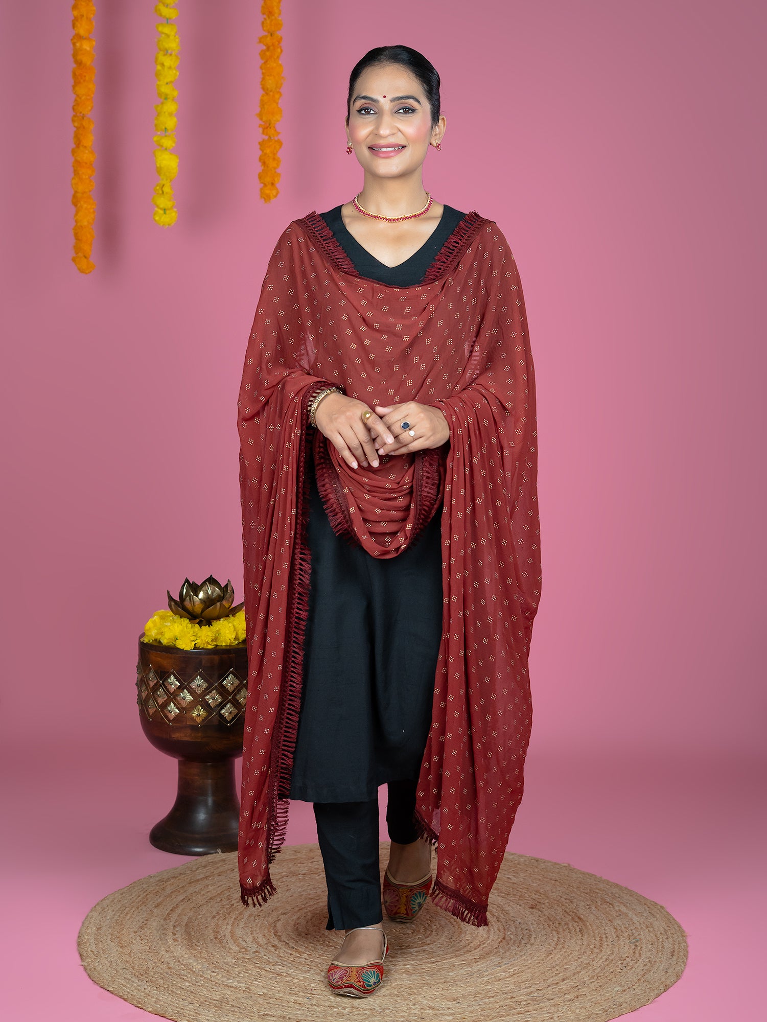 Geometric Chiffon Dew Drops Dupatta