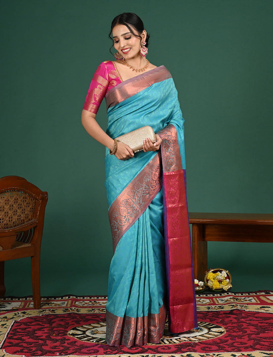Turquoise South Art Silk Saree