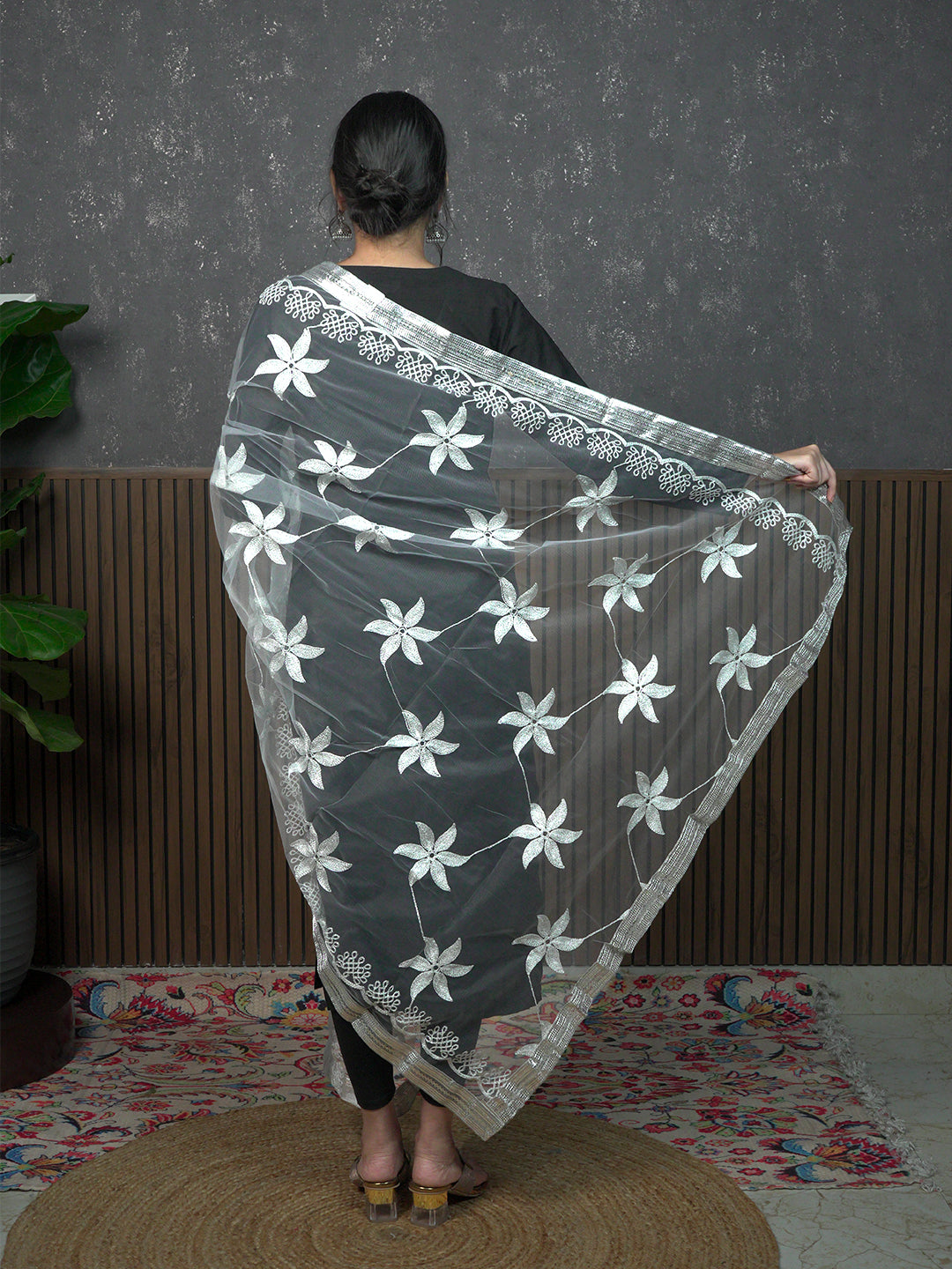 Jaal Embroidery Net Dupatta
