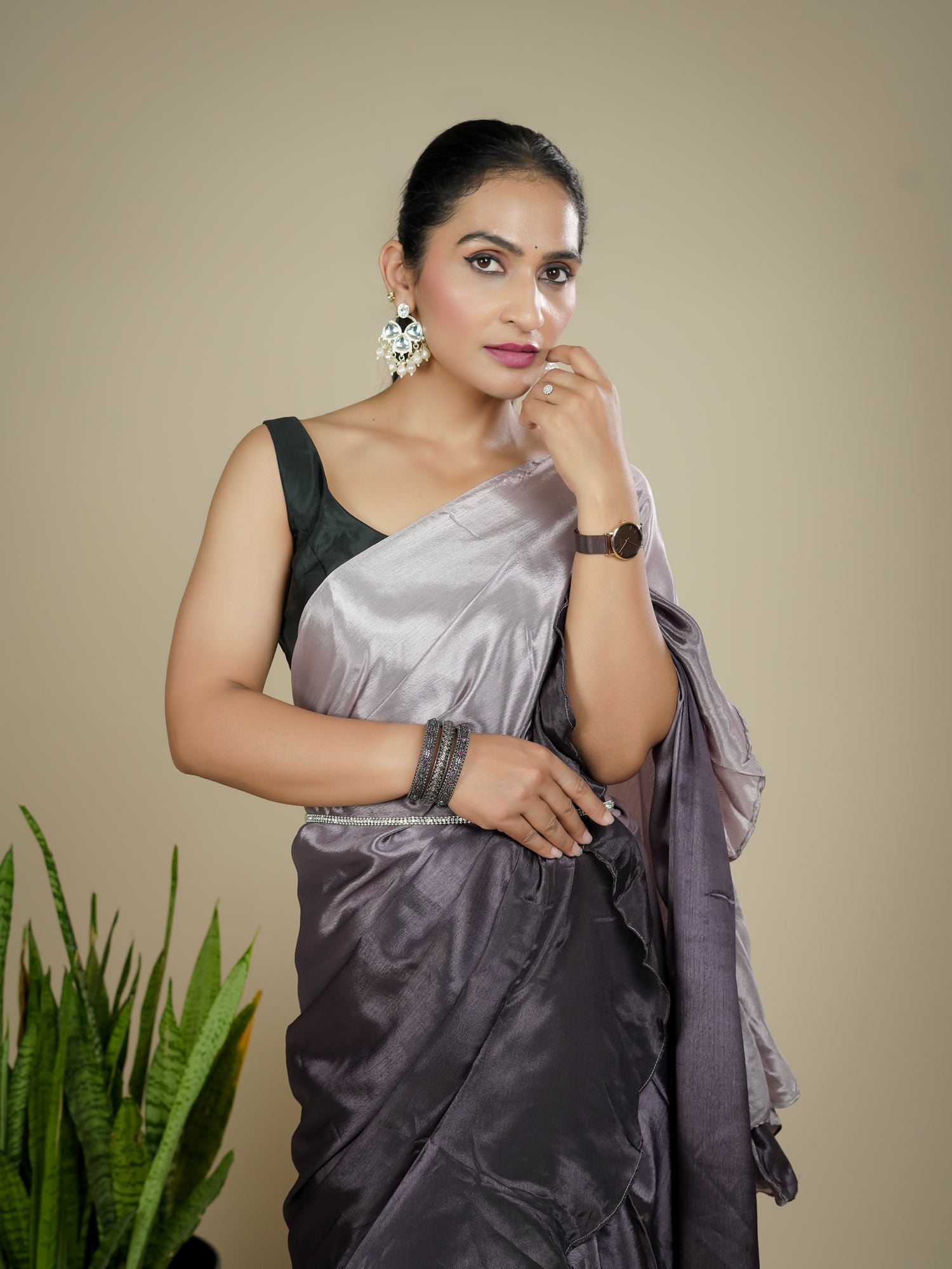 Wine Ready to Wear Party Saree